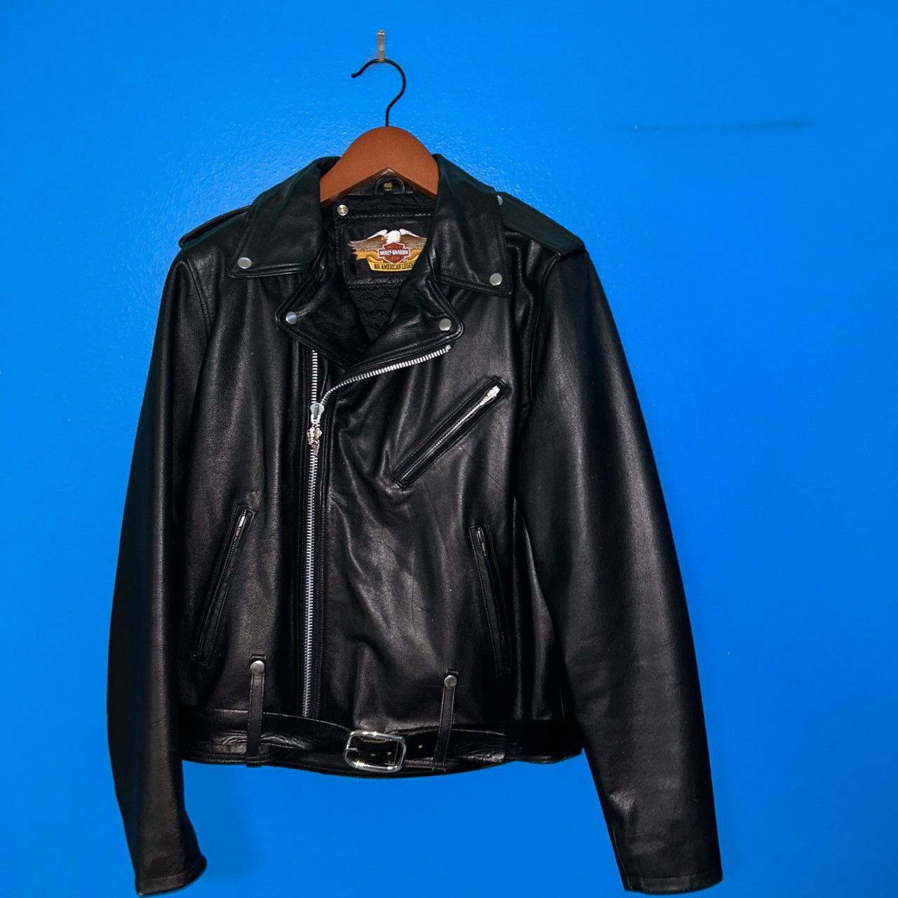 image of Vintage Harley Davidson Motor Clothes Leather Jacket in Black, Men's (Size 2XL)