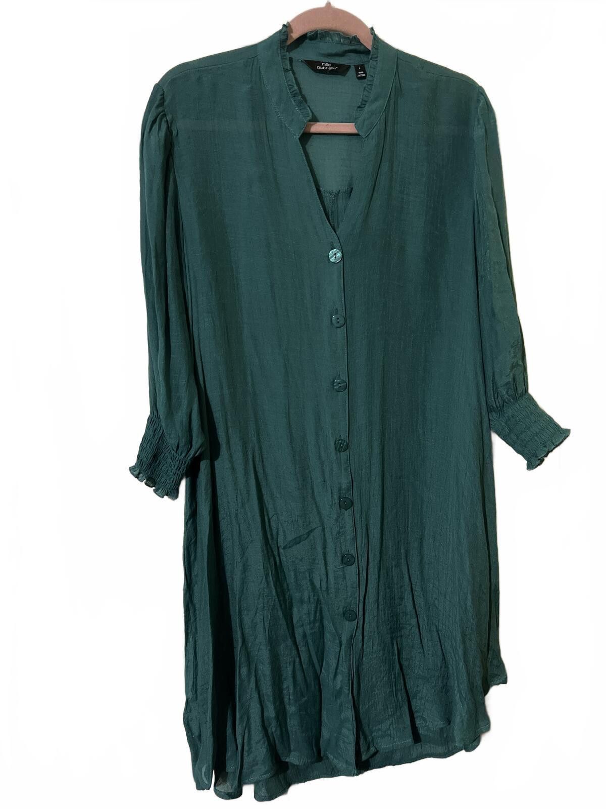 Other mlle gabrielle Green Button-Down Midi Dress 3/4 Sleeves L Size L / US 10 / IT 46 - 2 Thumbnail