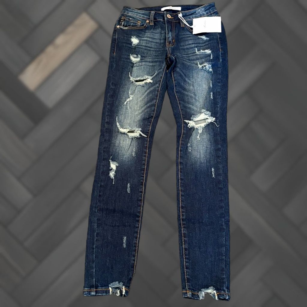 Vintage KanCan Jeans NWT Womens 24/1 Blue Skinny Mid Rise Denim Stretch Frayed Hem Jeans Womens Straight? Size 25" / US 0 / IT 36 - 1 Thumbnail