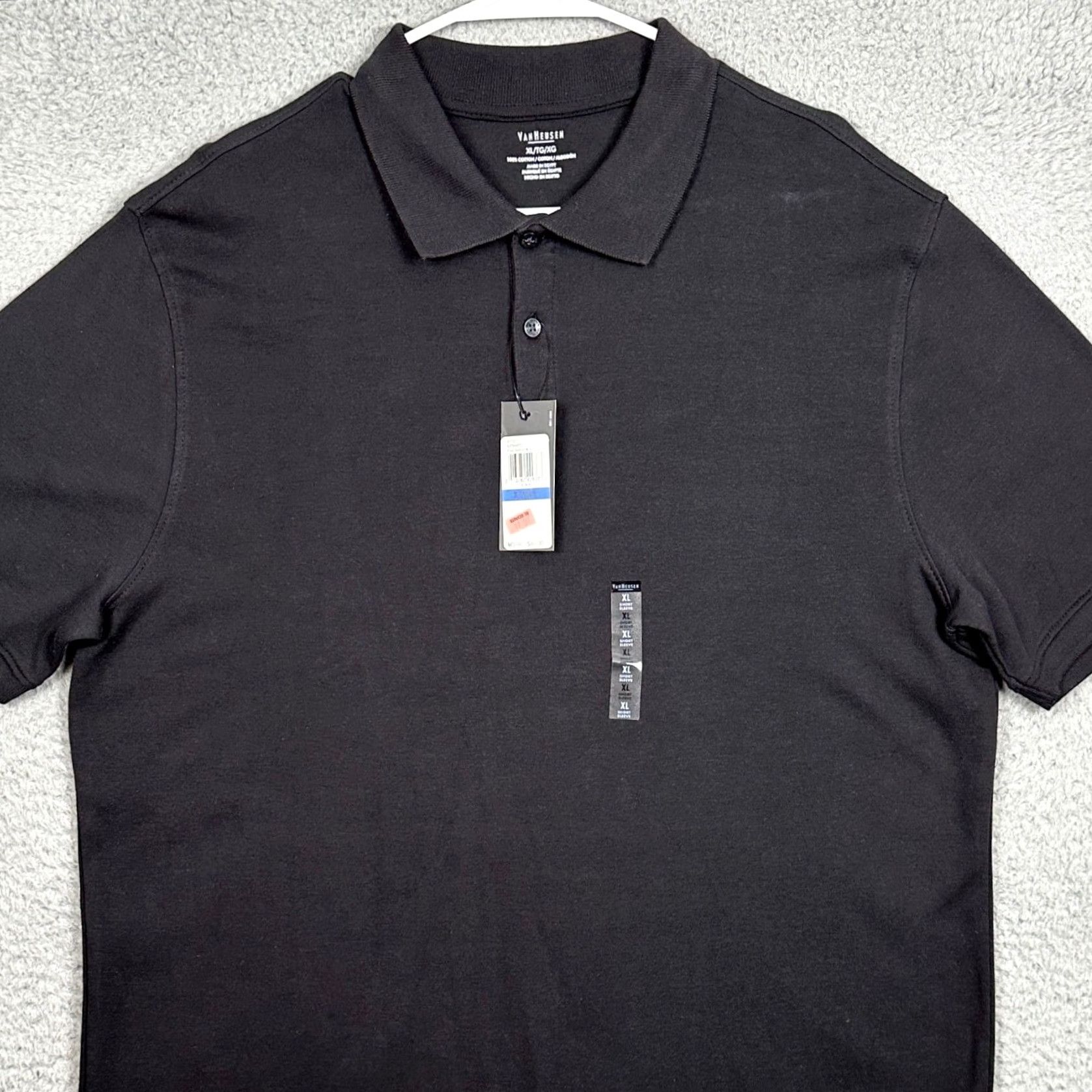 Van Heusen NEW Van Heusen Polo Shirt Mens XL Black Solid Rugby Casual Regular Fit Size US XL / EU 56 / 4 - 2 Thumbnail