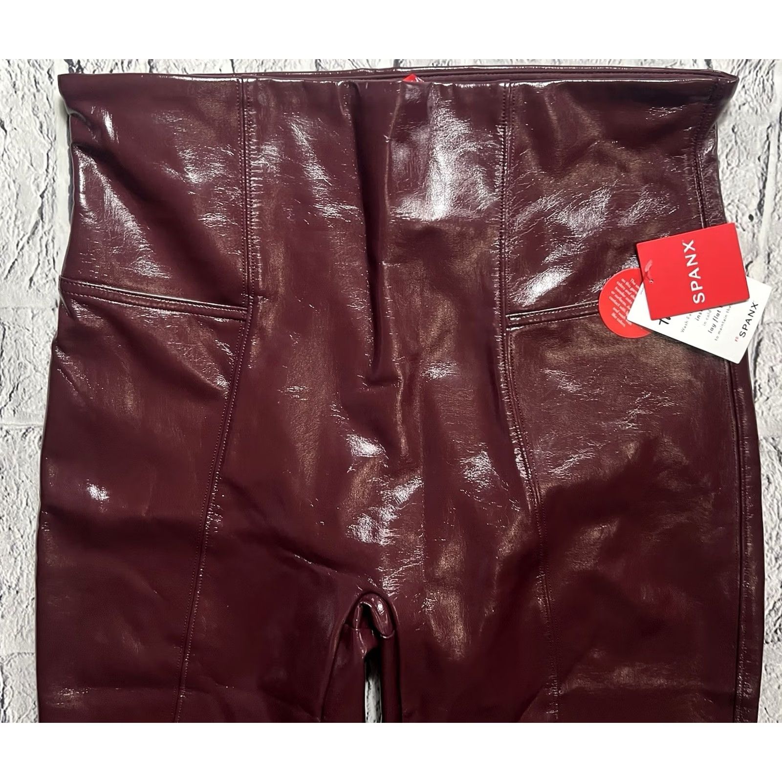 Spanx Spanx Womens Ruby Faux Patent Leather Leggings High Rise L 20301R Red Shiny Going Out Womens Leggings Size 36" / US 14 / IT 50 - 3 Thumbnail