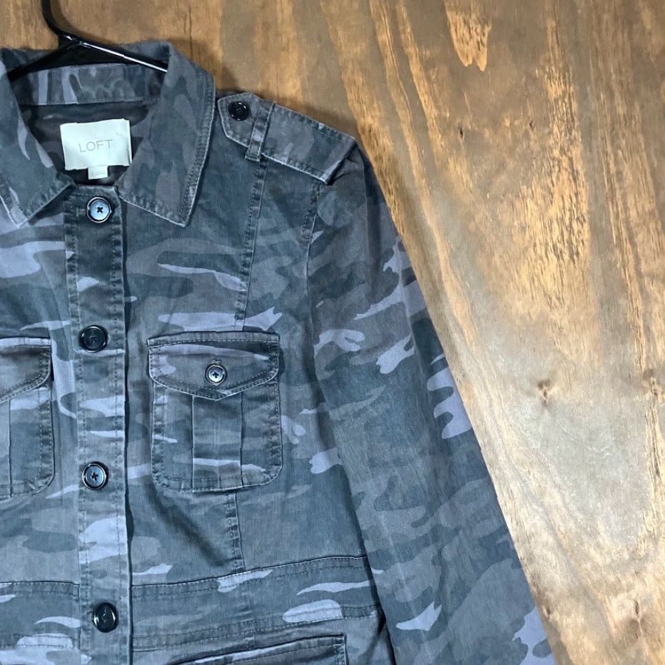 Ann Taylor VINTAGE Ann Taylor LOFT Womens Jacket Gray Camouflage Utility Button Up Stretch 6 Size M / US 6-8 / IT 42-44 - 5 Thumbnail