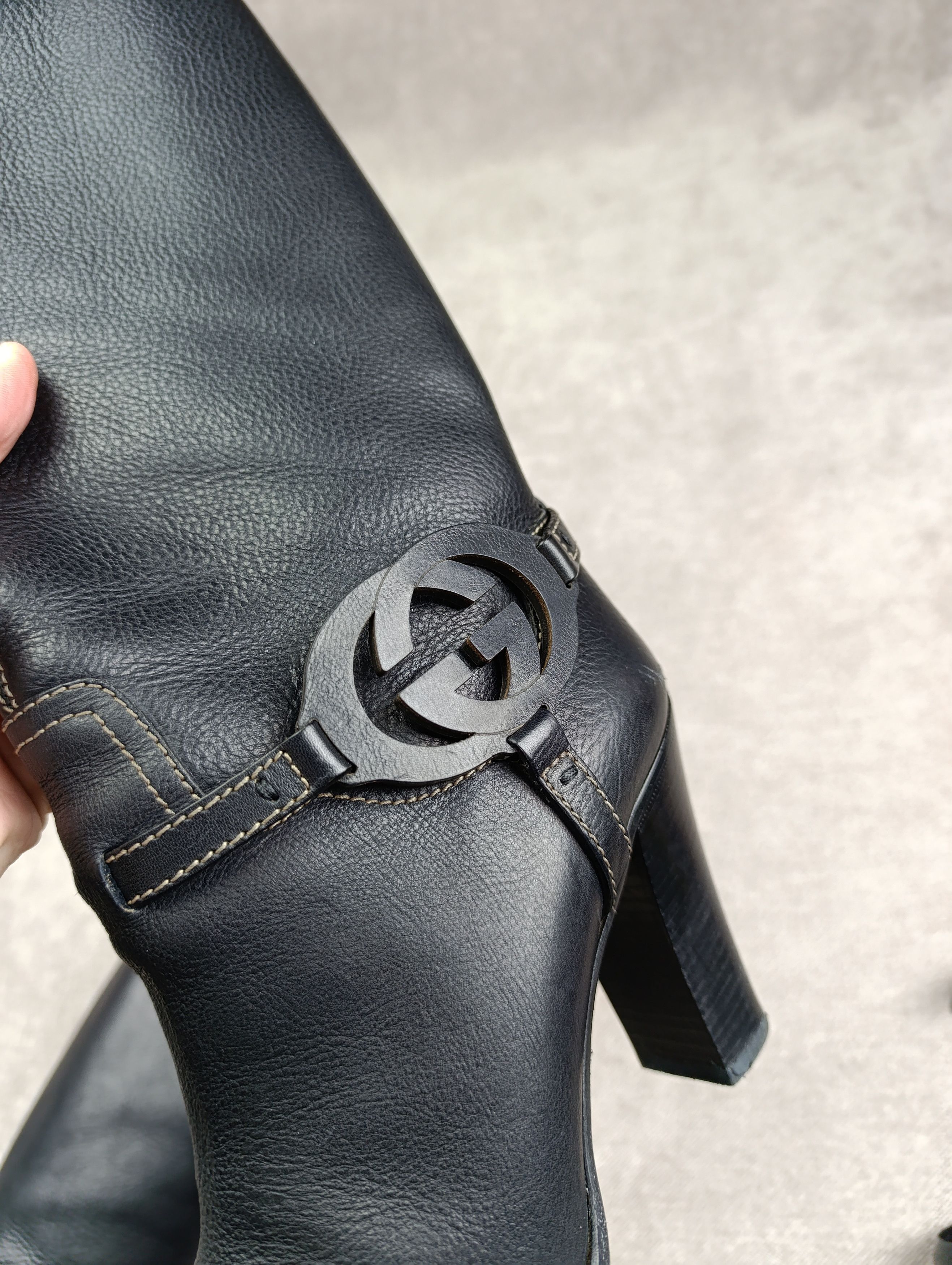 Gucci GUCCI BLACK GG INTERLOCK LOGO LEATHER BOOTS Size US 7 / IT 37 - 18 Thumbnail