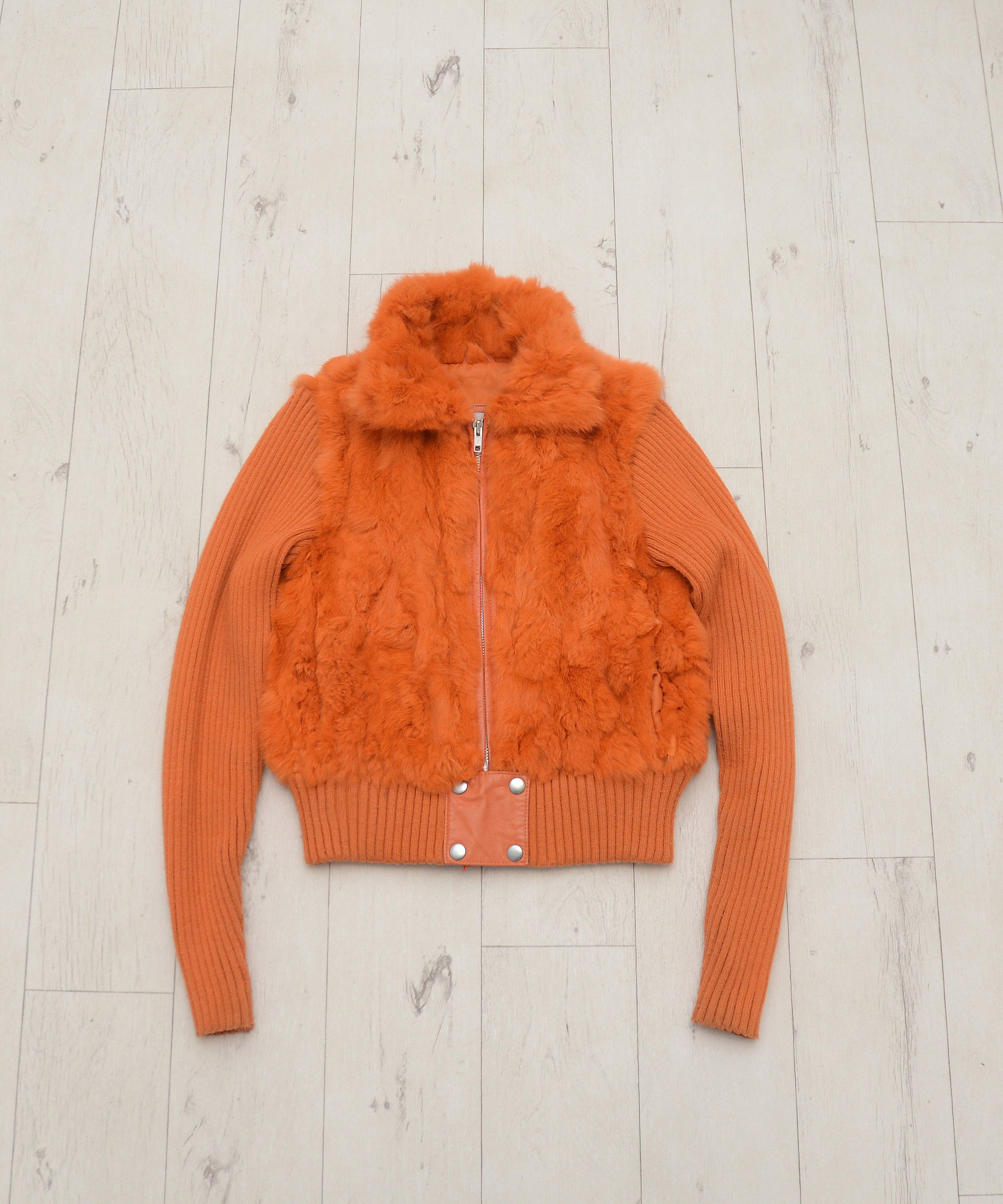 Japanese Brand RARE Vintage Y2K rabbit fur leather full zip Orange Jacket Size S / US 4 / IT 40 - 3 Thumbnail