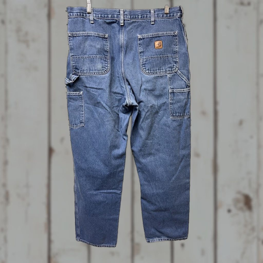 Carhartt VINTAGE Carhartt Jeans – 36x34 Relaxed Fit, Blue, Distressed, 9” Leg Opening, Belt Loops, Button/Zip, Regular, Cotton, USA, Mens Size US 36 / EU 52 - 1 Thumbnail