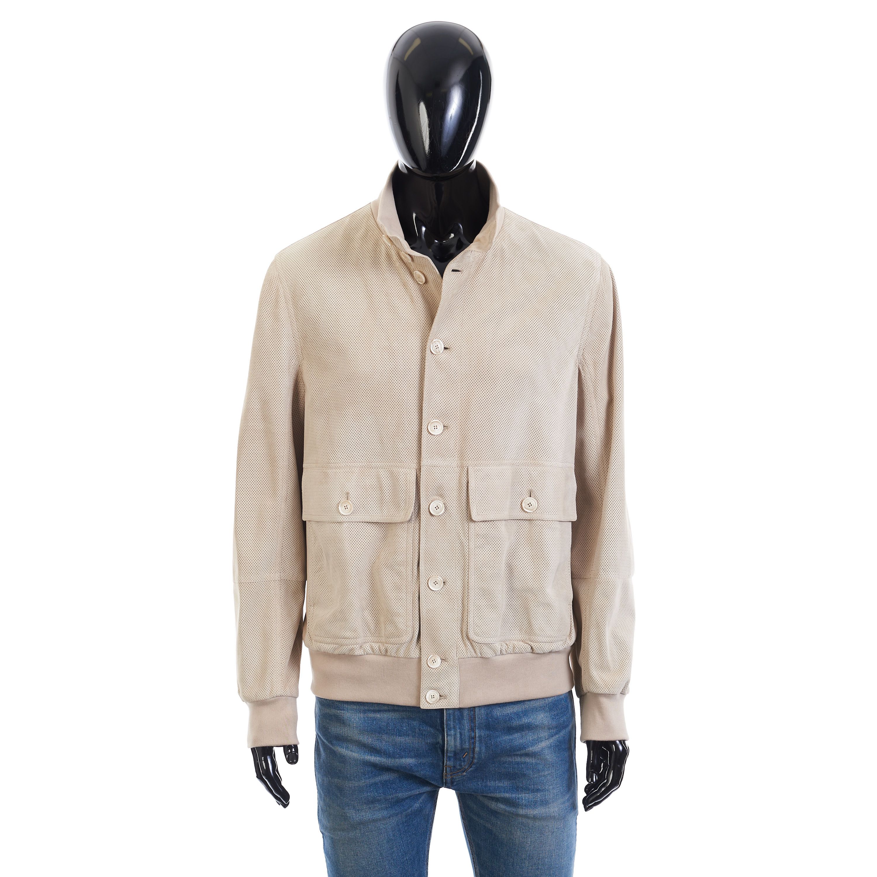 Brunello Cucinelli Light Beige Perforated Leather Jacket - Stand Up Collar Size US M / EU 48-50 / 2 - 2 Thumbnail