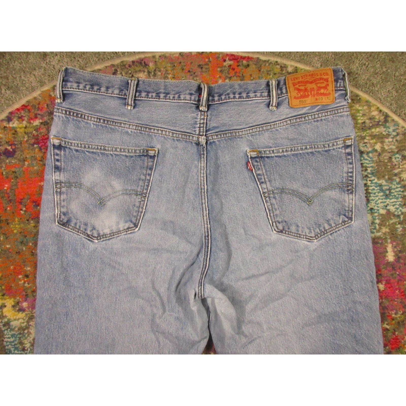 Levi's Levis 550 Jeans Mens 40x32 Relaxed Fit Blue Denim Faded Distressed Holes Size US 40 / EU 56 - 3 Thumbnail