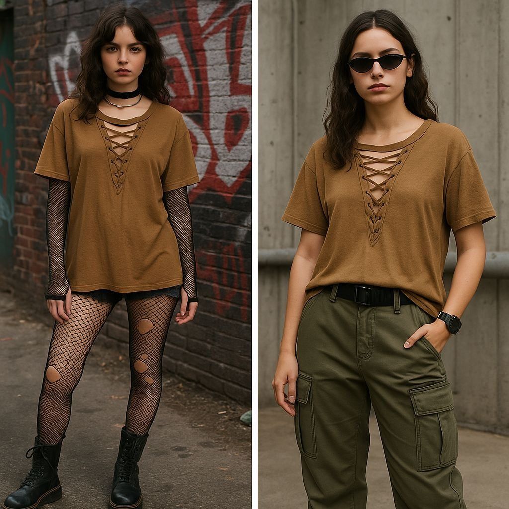Other We The Free Women’s Lace-Up Tee Brown S Oversized Grunge Uti Size S / US 4 / IT 40 - 1 Thumbnail