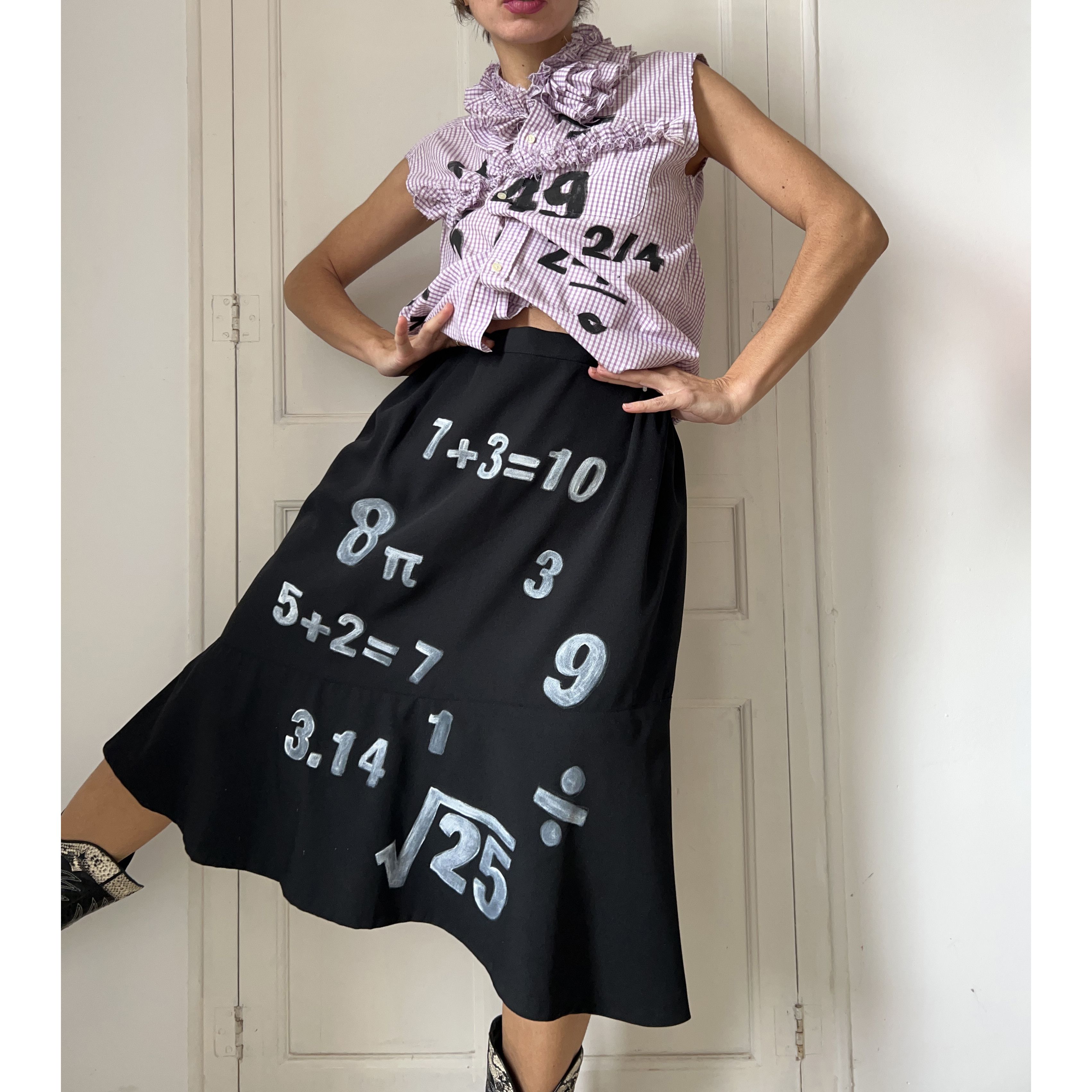 Custommade Hand-Painted Math Equation Skirt Set Size XL / US 12-14 / IT 48-50 - 4 Thumbnail
