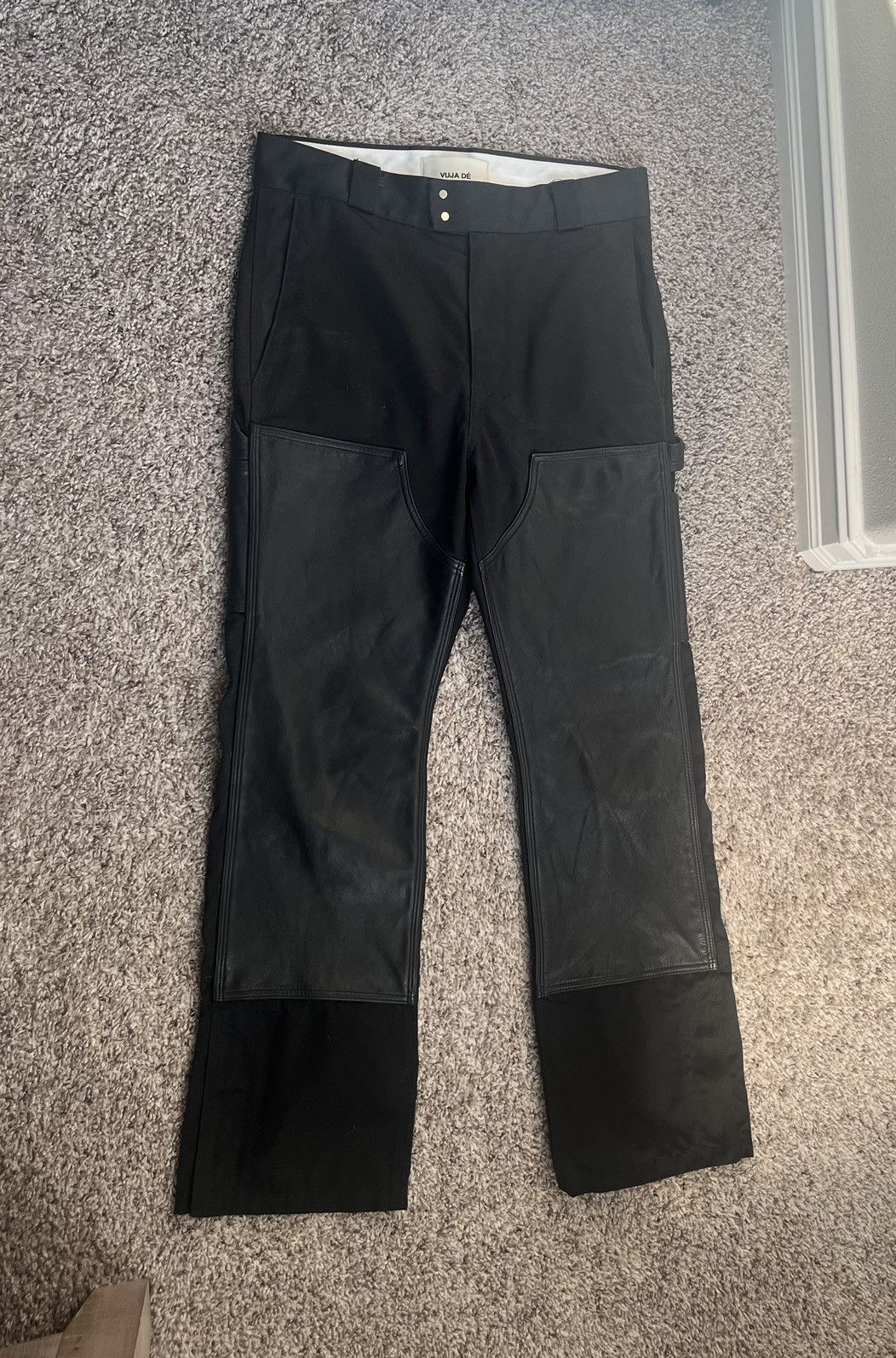 image of Vuja De Adagio Leather Double Knee Carpenter Pants in Black, Men's (Size 29)
