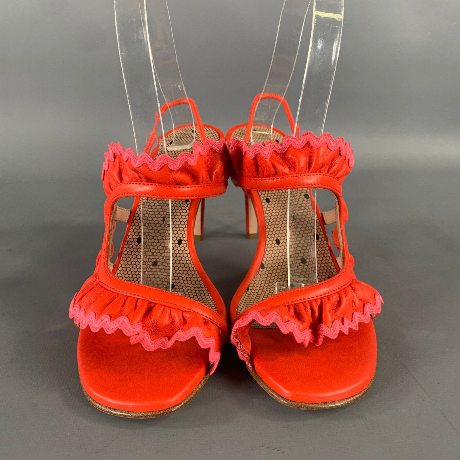 RED Valentino RED VALENTINO Size 7 Orange Pink Ruffled Strappy Sandals Size US 7 / IT 37 - 4 Thumbnail