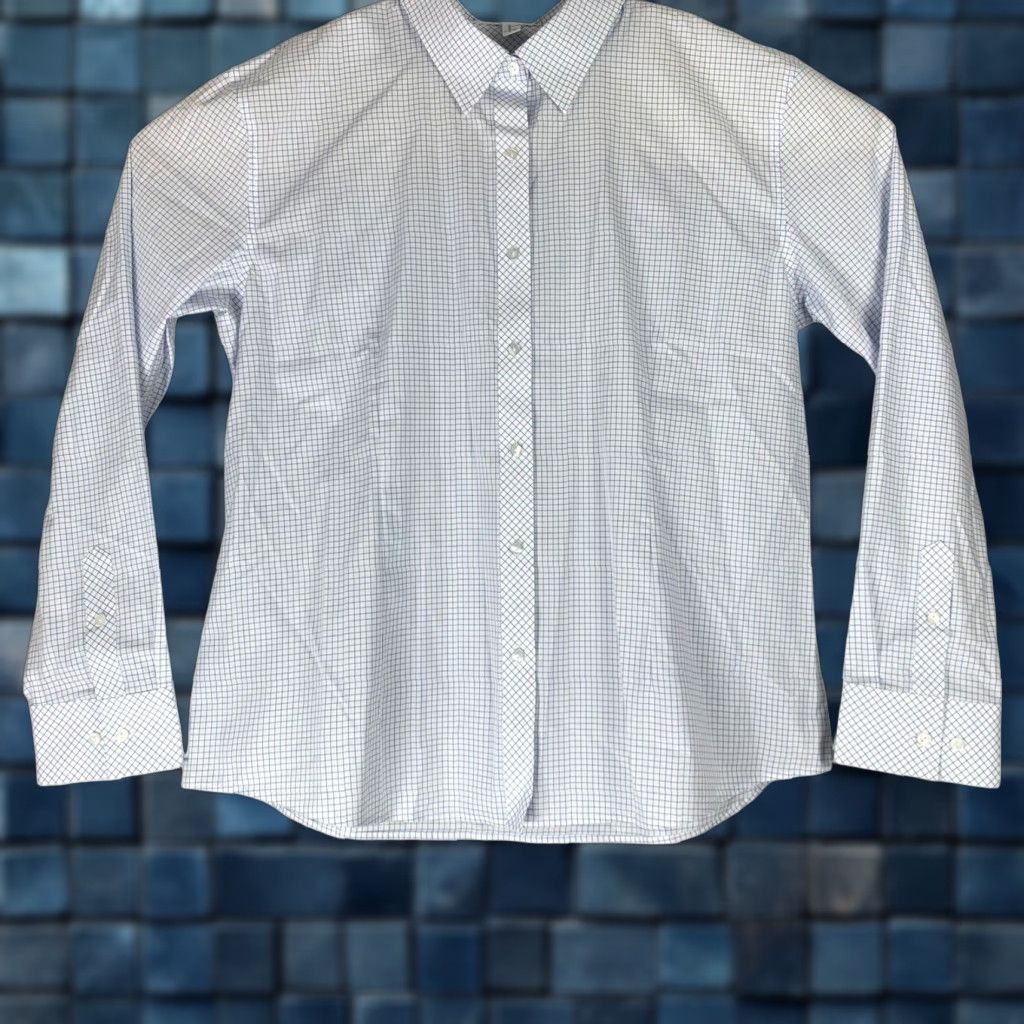 Ashworth 2XL Mens Golf Shirt White Blue Check Long Sleeve Button Up Casual Formal New