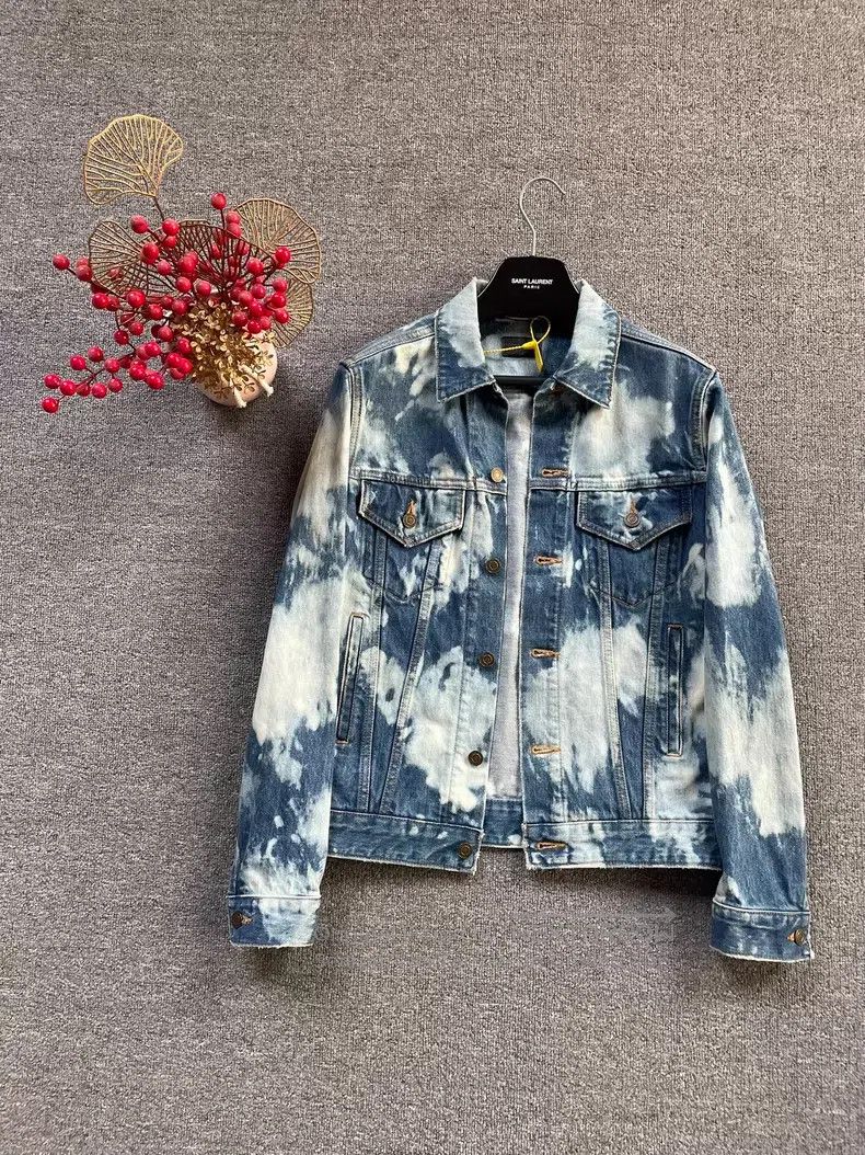 Saint Laurent Paris Saint Laurent Paris Blue and White Splatter Denim Jacket i Size US XS / EU 42 / 0 - 1 Thumbnail