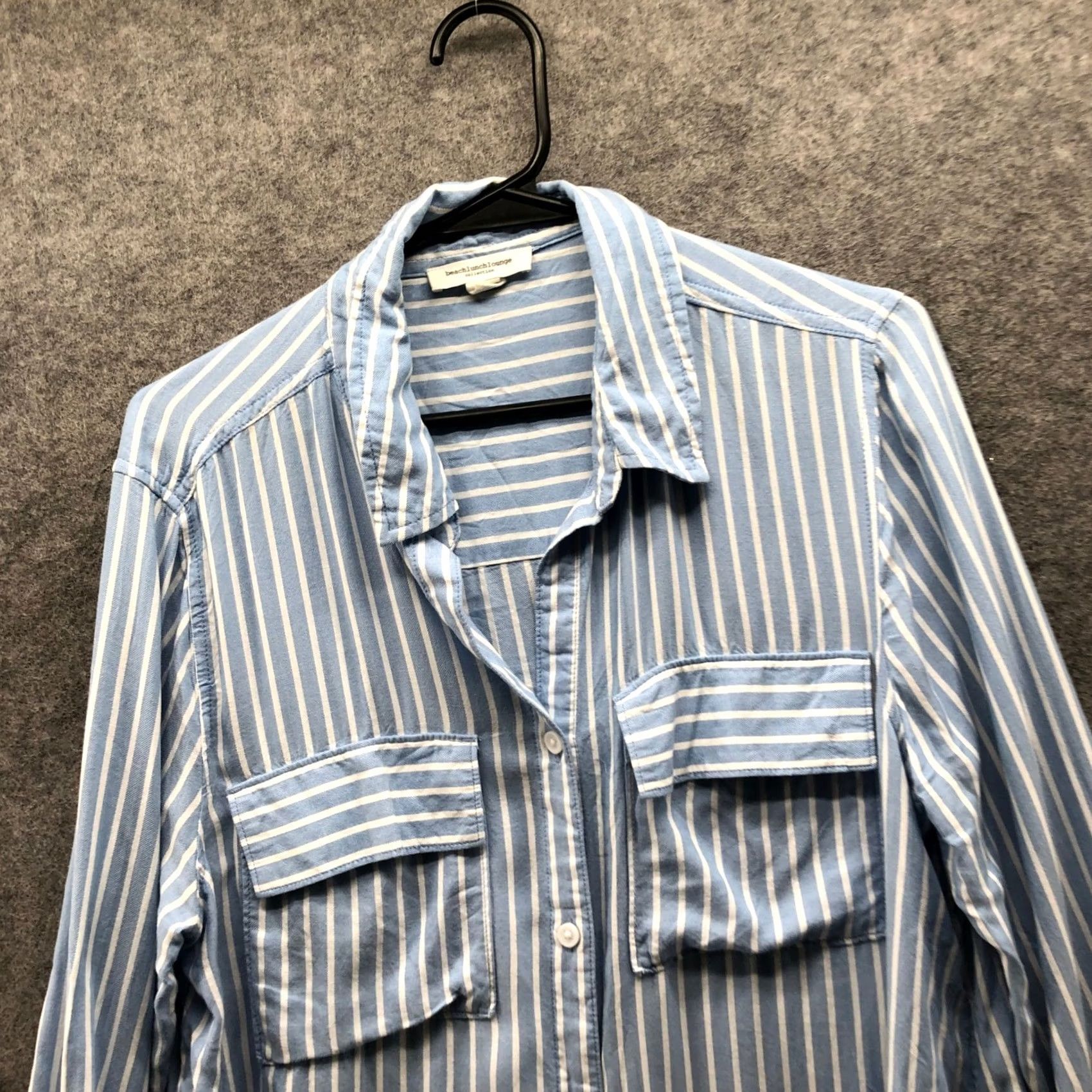 Vintage beachlunchlounge Shirt Womens M Blue White Striped Roll Tab Lyocell Button Down Size M / US 6-8 / IT 42-44 - 3 Thumbnail