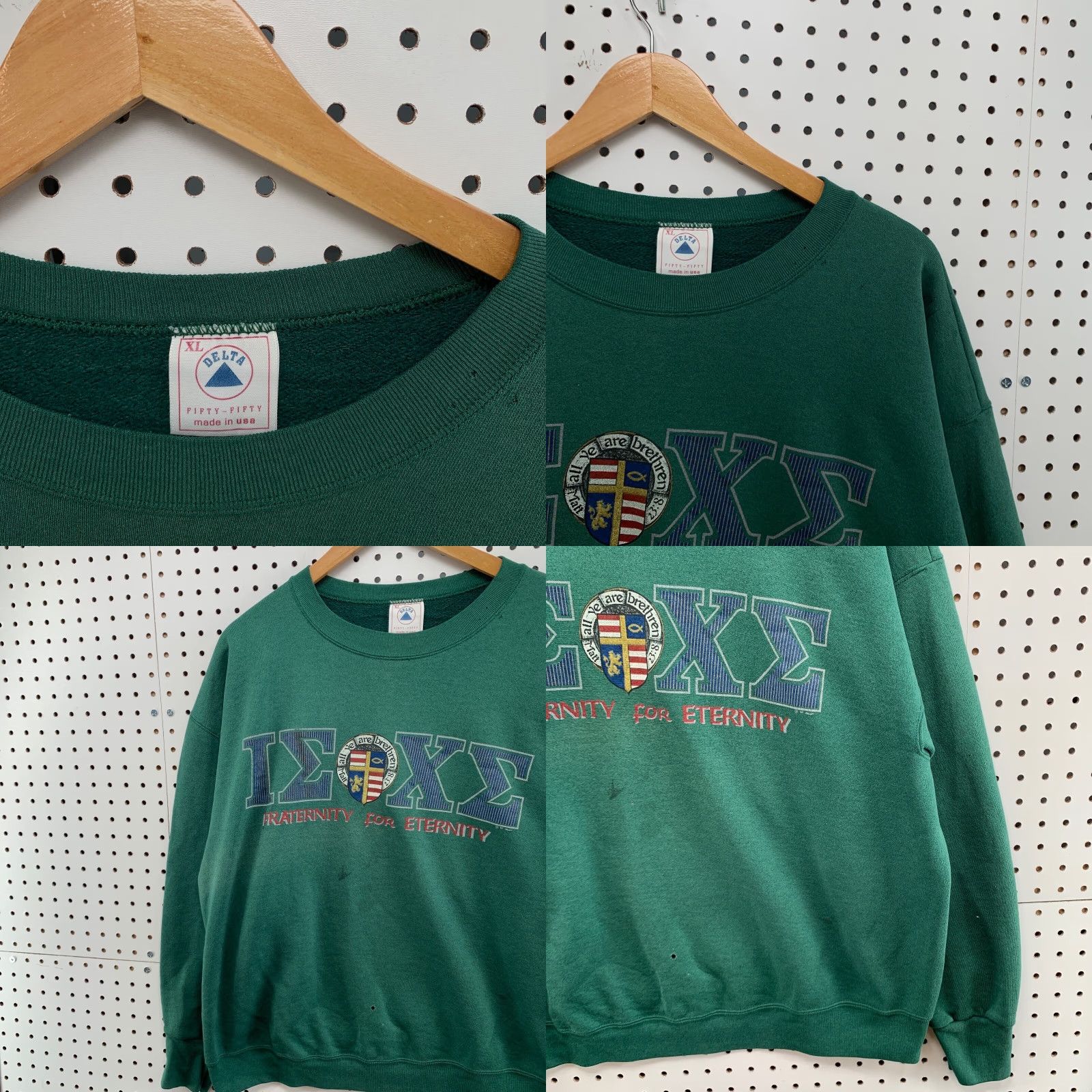 Delta VINTAGE Fraternity For Eternity Crew Neck Sweatshirt Mens XL Green IEXE 25X26 Delta Size US XL / EU 56 / 4 - 9 Thumbnail