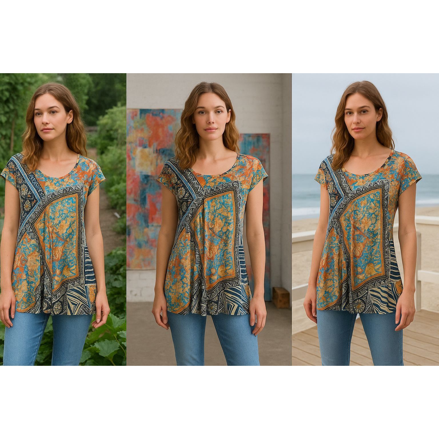 Johnny Was Johnny Was Women Silk Boho Tunic XS Multicolor Floral Geomet Size XS / US 0-2 / IT 36-38 - 1 Thumbnail
