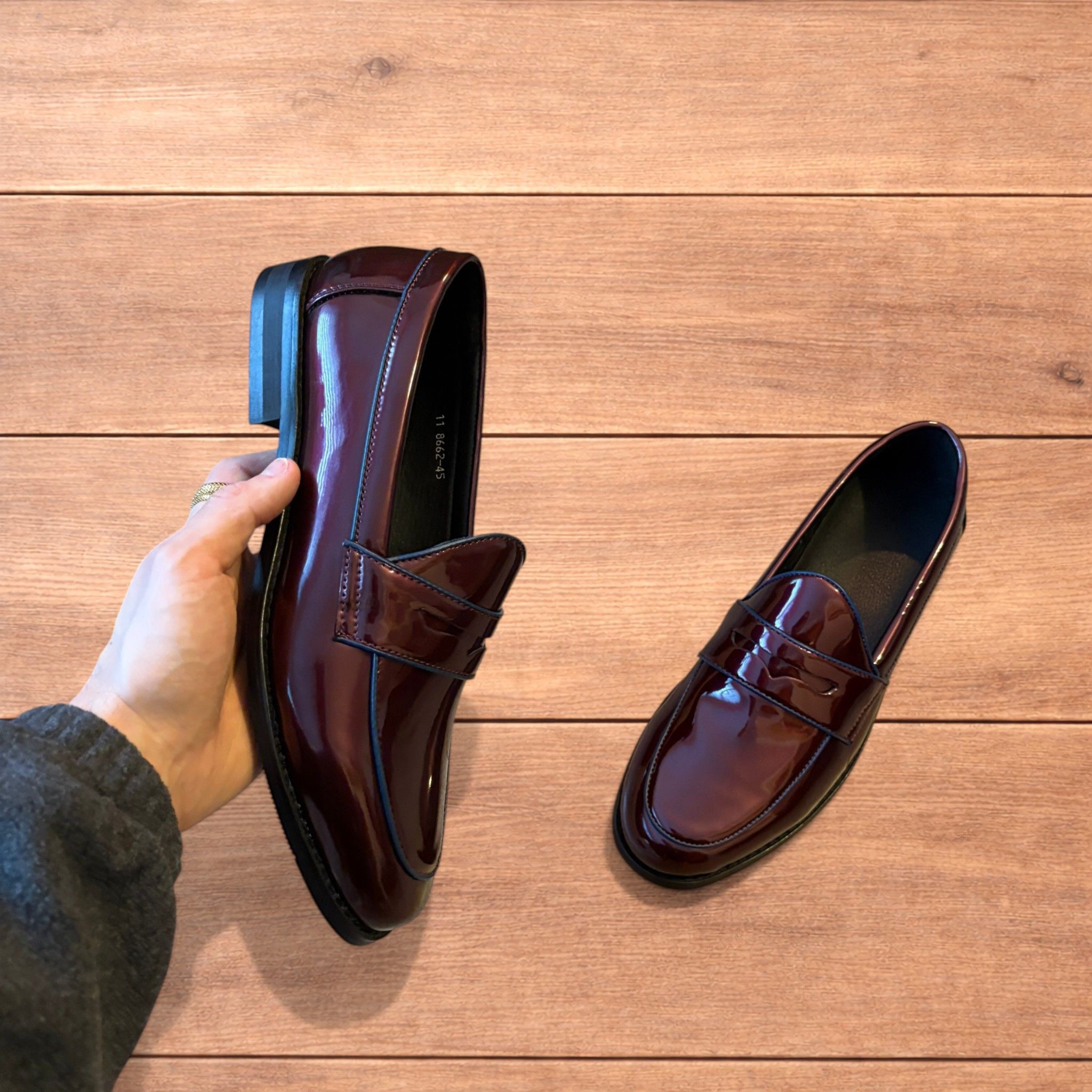 Japanese Brand Faux leather penny dress loafers shoes in oxblood red. Size US 11 / EU 44 - 5 Thumbnail