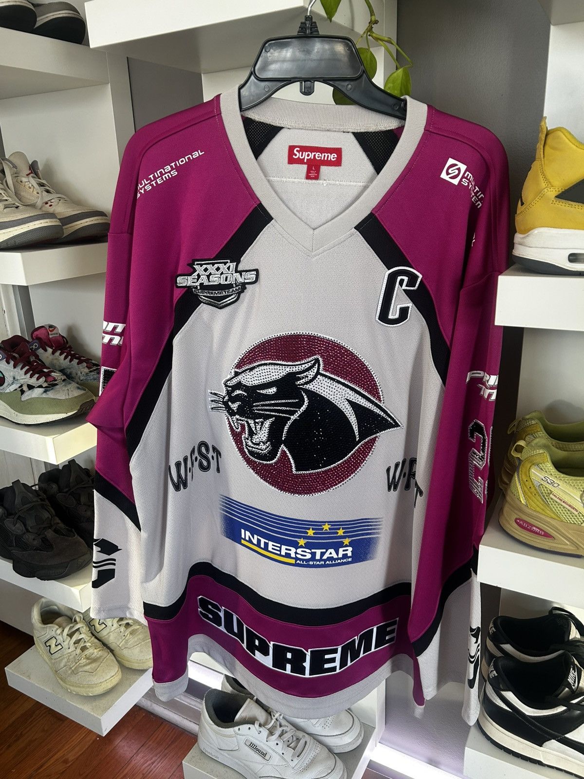 Supreme Rhinestone Hockey Jersey Pink Size L