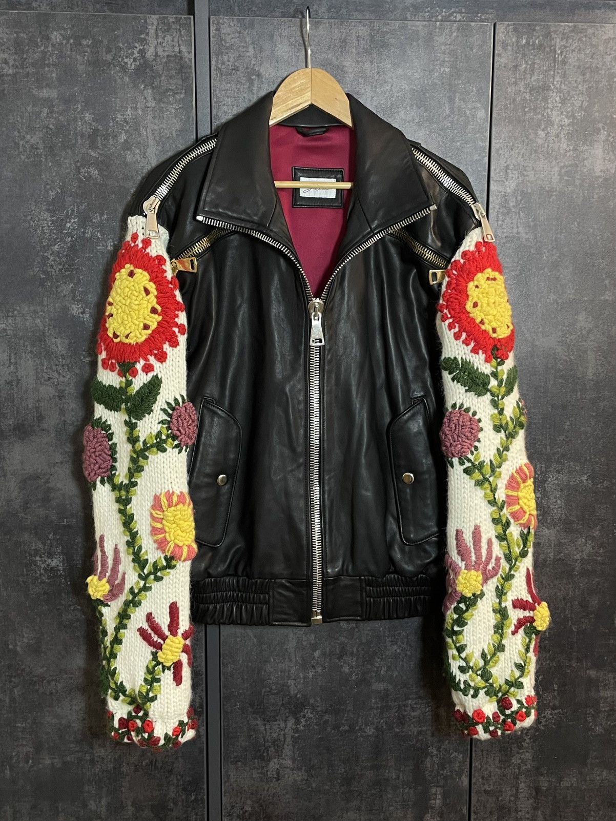 Handmade Designer Jalize Leather Knit Jacket Loewe Rick Acne