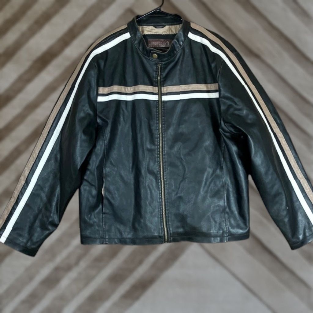 Vintage Whispering Smith Mens Jacket Black Stripes Full Zip Faux Leather Motorcycle XL Jacket Size US XL / EU 56 / 4 - 1 Thumbnail