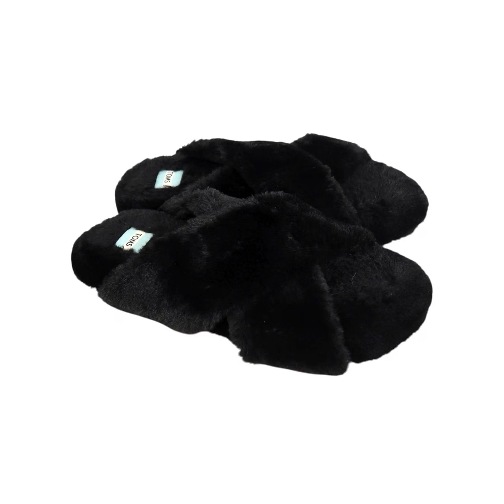 Toms Toms Slippers Faux Fur Criss Cross Black Size 8 Women's Size ONE SIZE - 2 Thumbnail