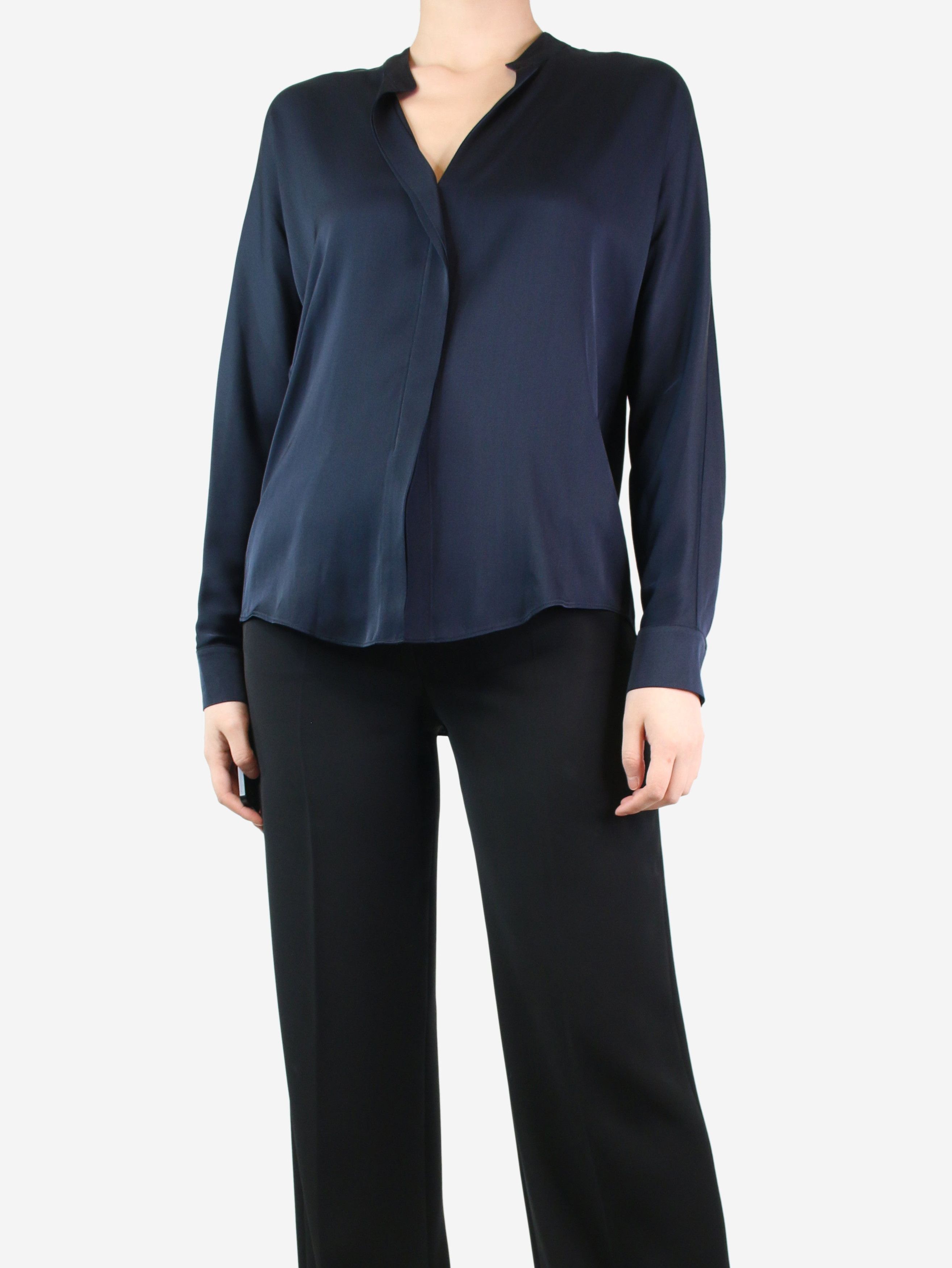 image of Vince Navy Blue Silk Blouse - Size Uk 8, Women's