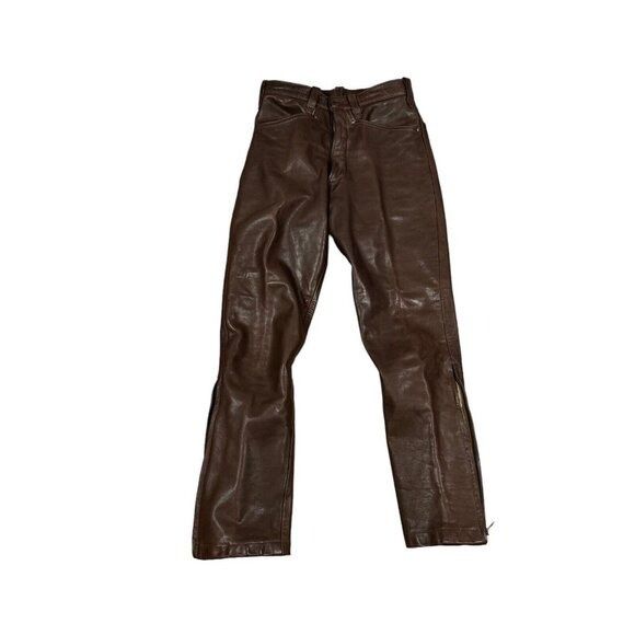 Handmade × Vintage Vintage 70s Tapered Leather Brown Pants Western Biker Size W Size 26" / US 2 / IT 38 - 2 Thumbnail