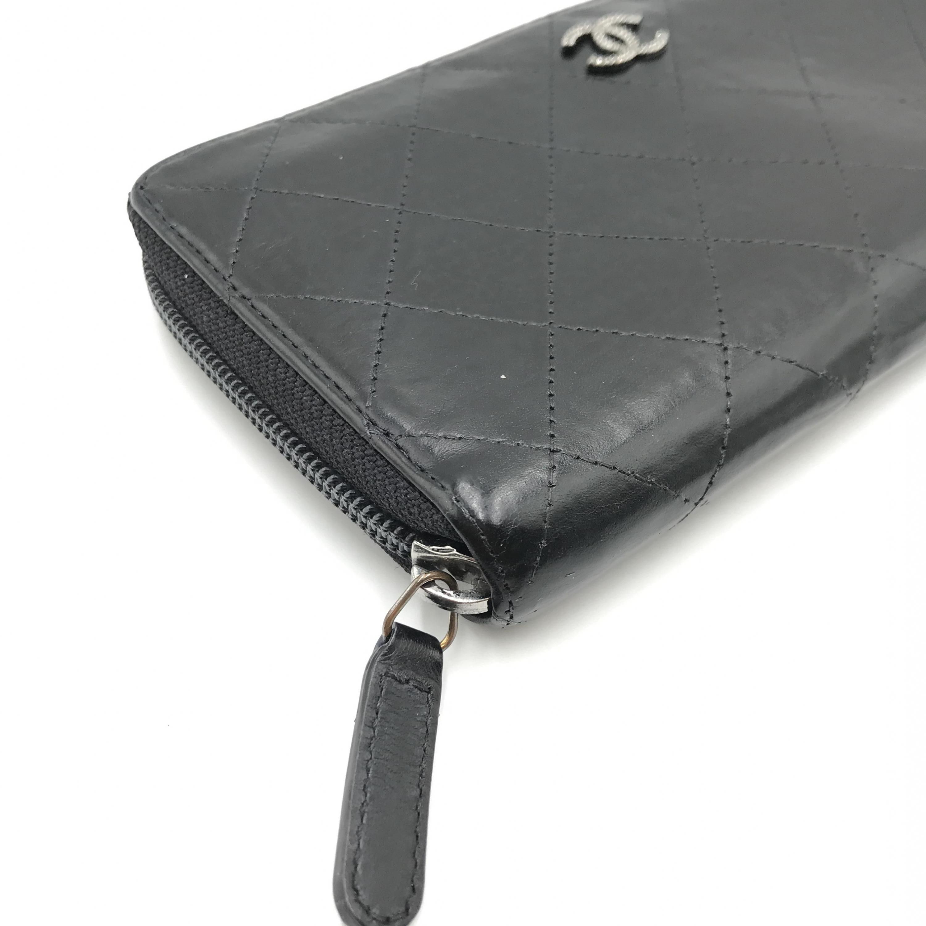 Chanel Lambskin Quilted Large Gusset Zip Around Wallet