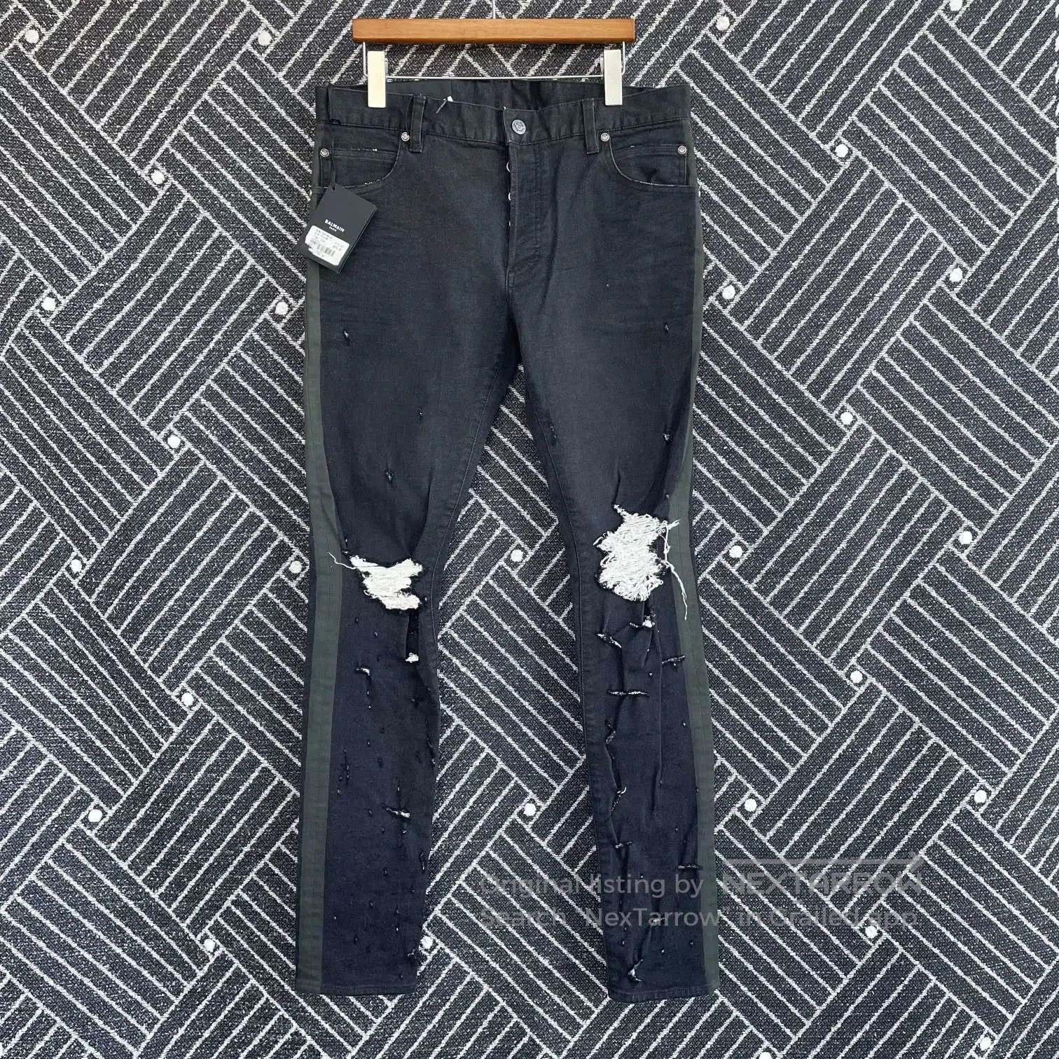Balenciaga Distressed Black Denim Pants with Side Stripes. Size US 32 / EU 48 - 1 Thumbnail