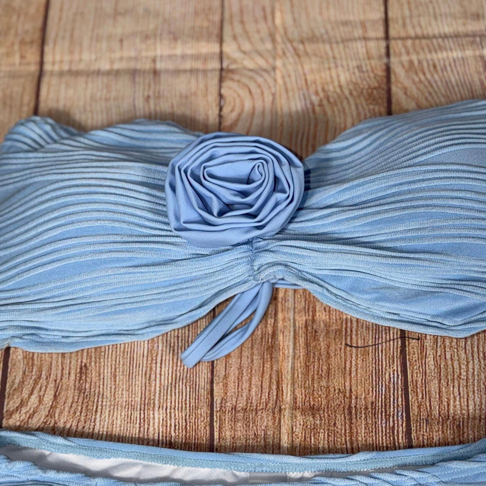 Other Light Blue Textured Bandeau Large Bikini Set NWOT Size ONE SIZE - 2 Thumbnail