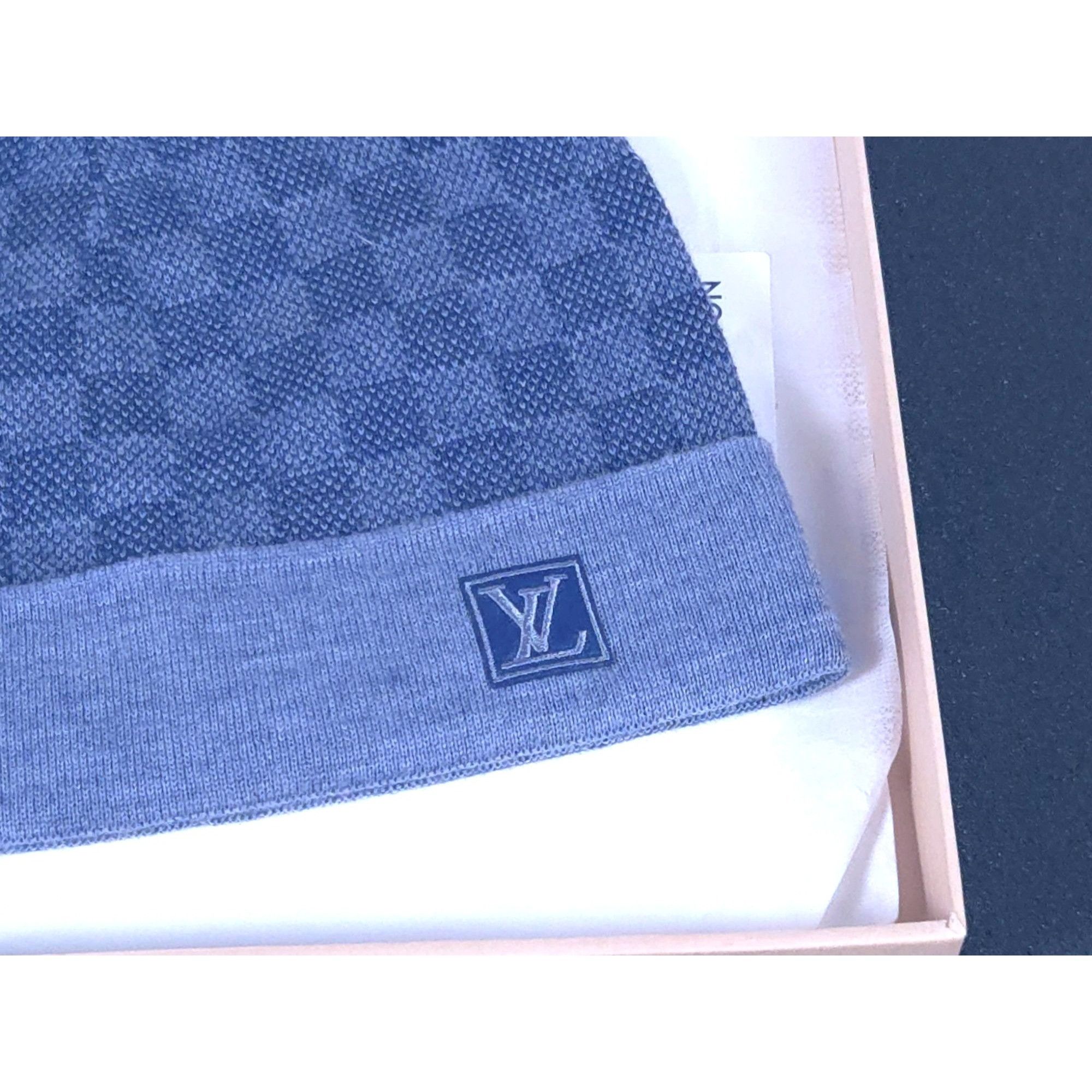 Louis Vuitton Damier Graphite Blue Wool Beanie Hat New