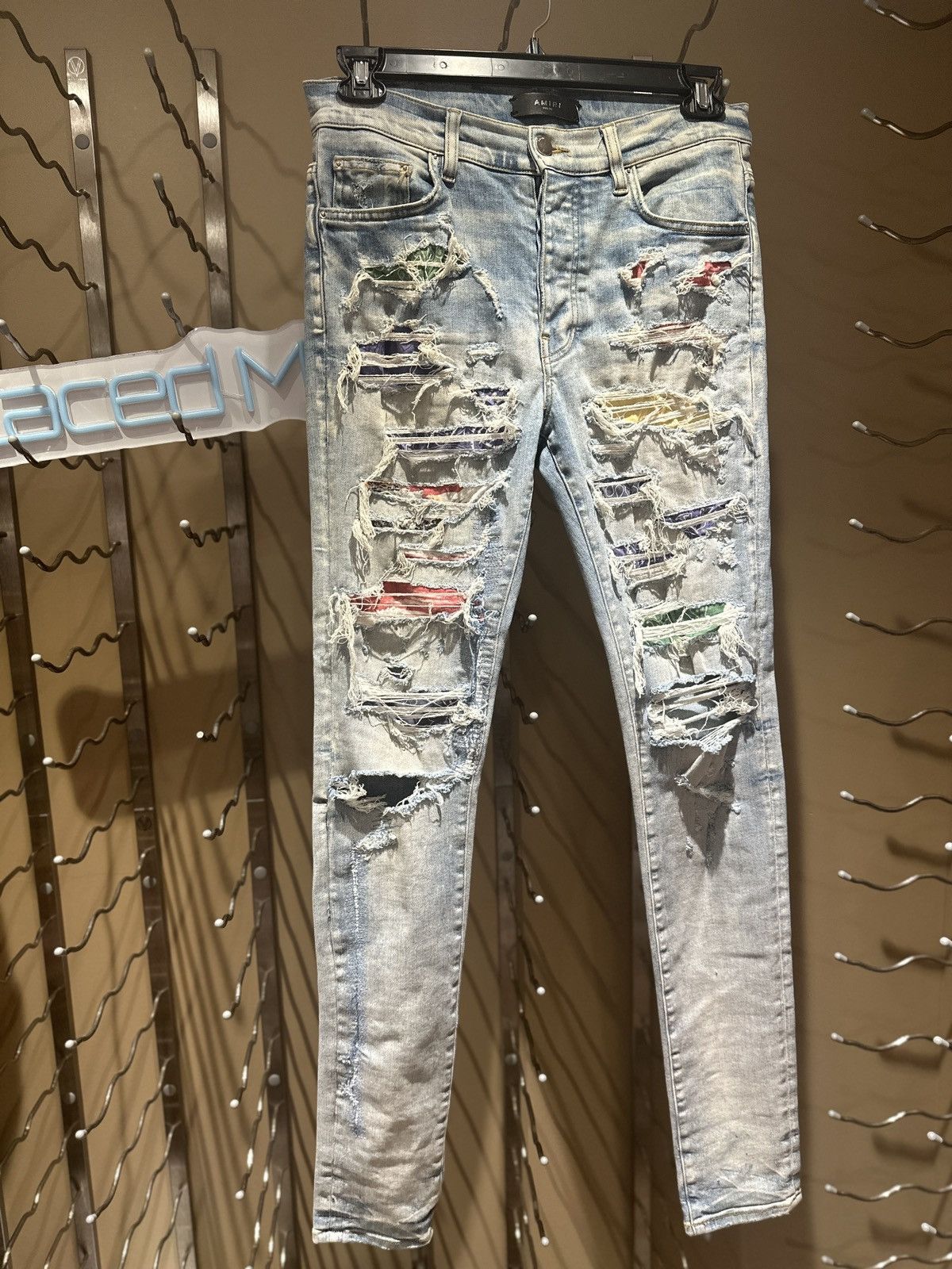 image of Amiri Mx1 Colored Bandana Patches in Blue, Men's (Size 32)
