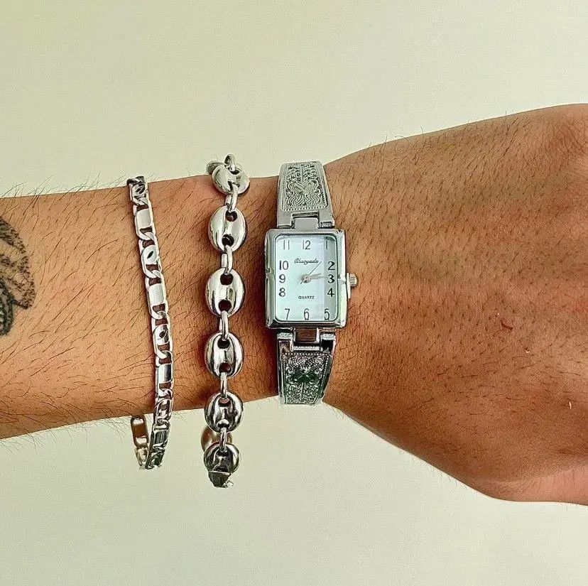 Jewelry 2000s vintage rectangle stainless steel quartz luxury watch Size ONE SIZE - 3 Thumbnail