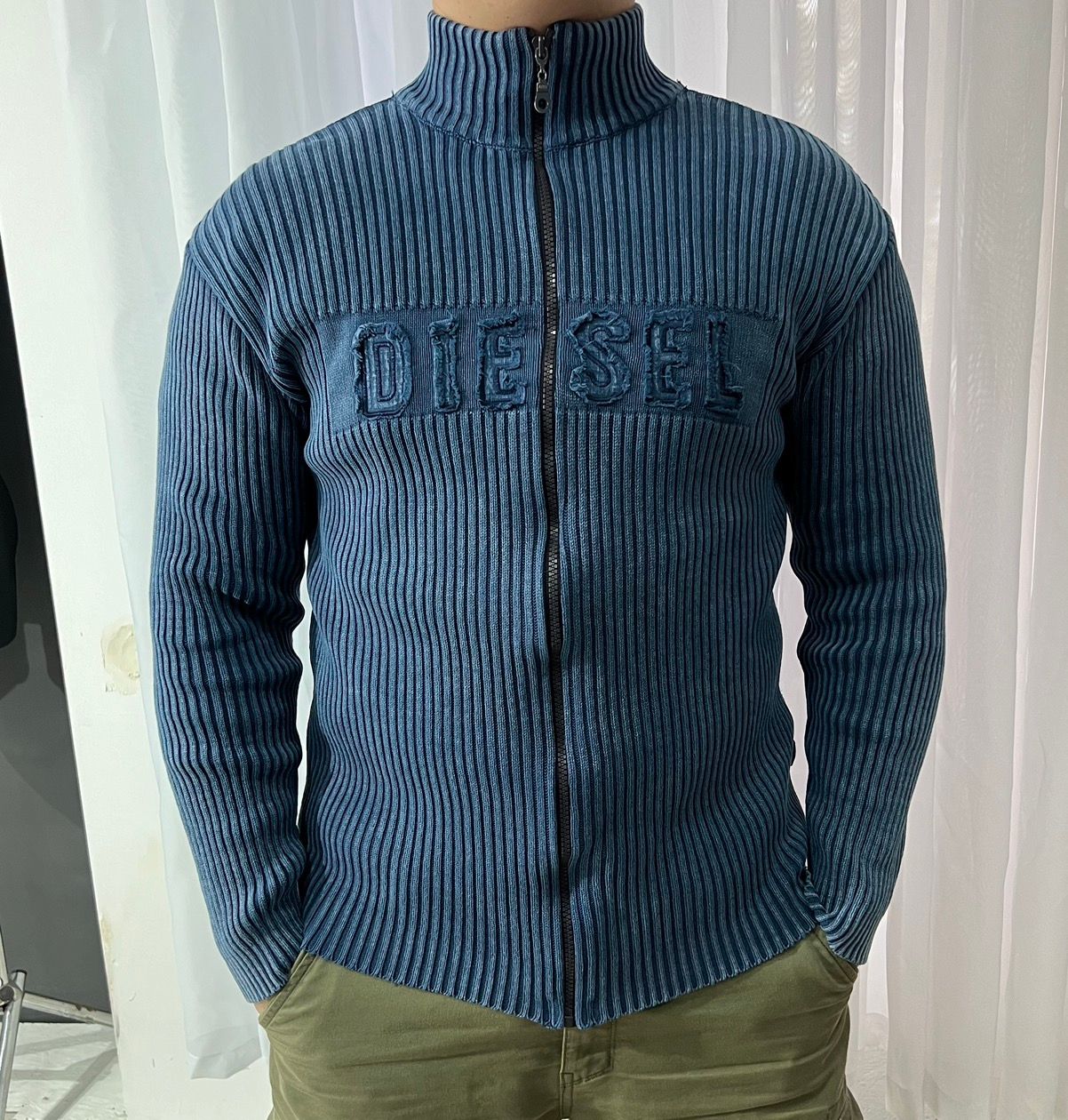 Diesel Vintage Diesel Sweater Knit Big Logo Faded Full Zip Y2K 90s