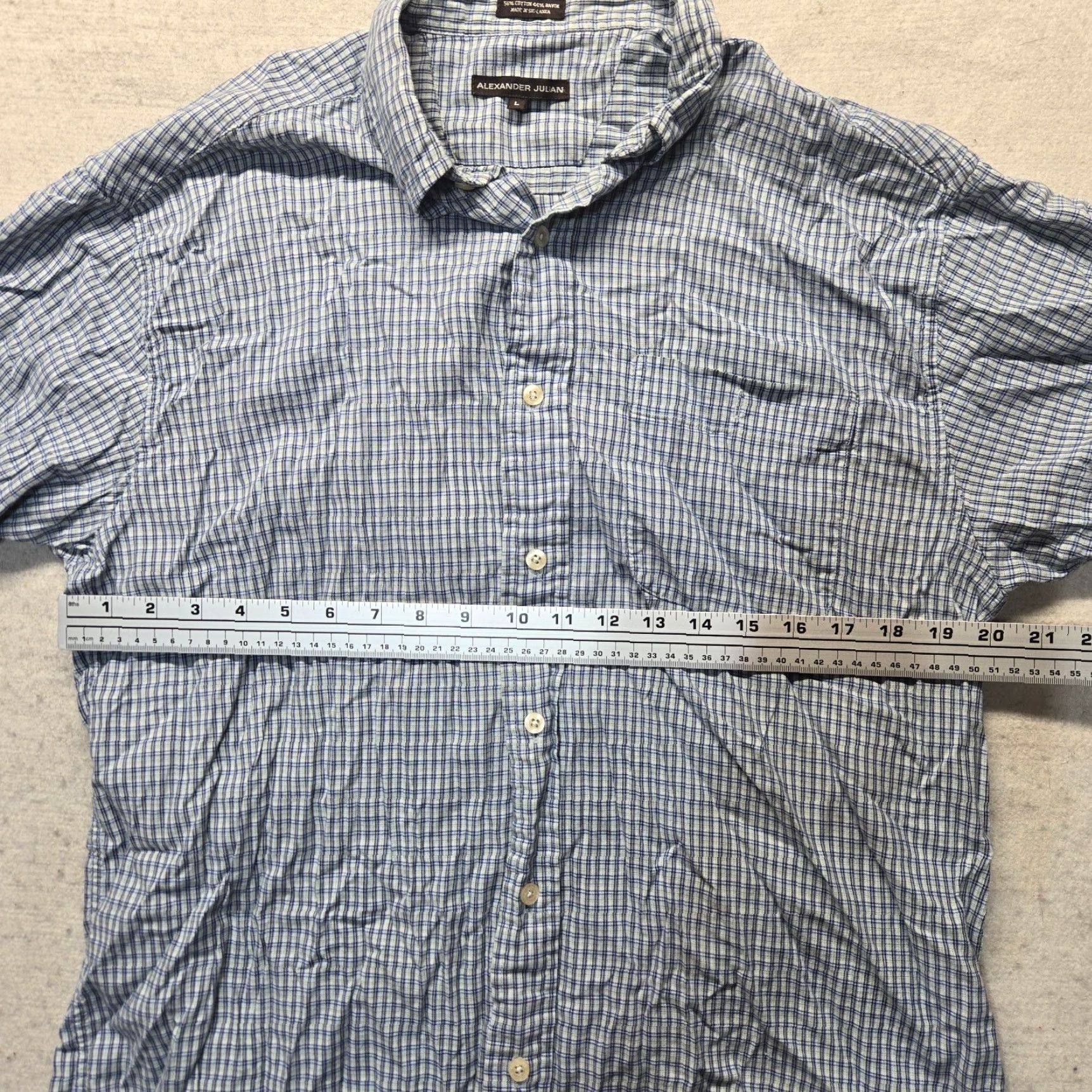 Alexander Julian Alexander Julian Shirt Adult Men L Blue Check Button-Up Short Sleeve Size US L / EU 52-54 / 3 - 3 Thumbnail