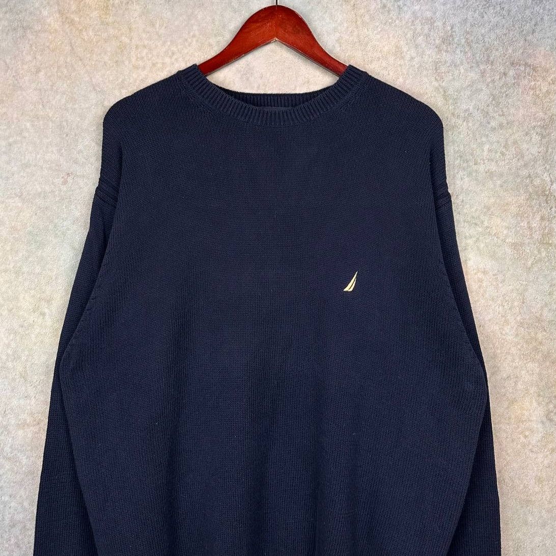 Nautica × Vintage Vintage 90s Nautica Sweater Sz XL Navy Blue Pullover Logo Size US XL / EU 56 / 4 - 1 Thumbnail