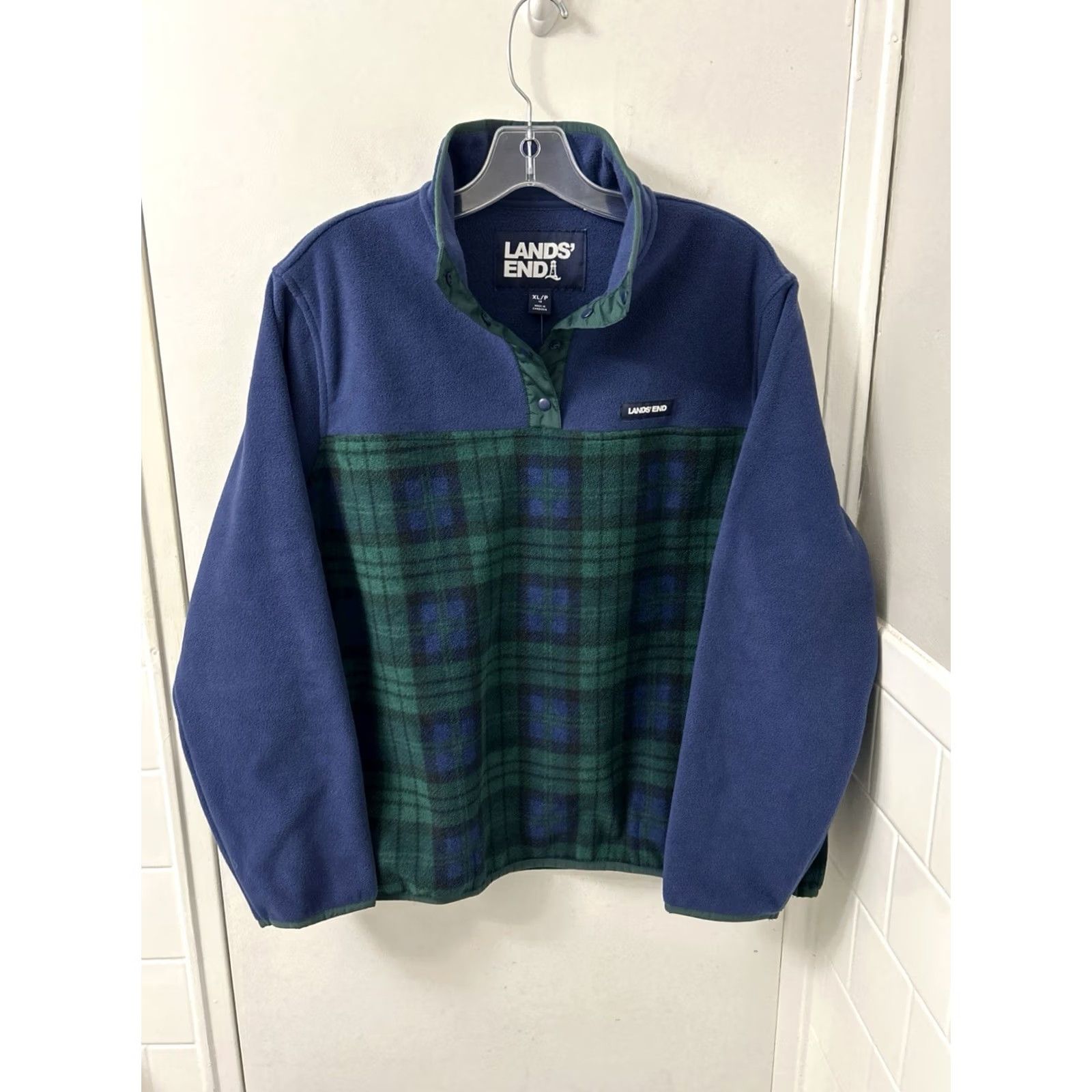 Lands' End VINTAGE Lands End Fleece Pullover Womens XL Petite Blue Green Plaid Heritage NWT Size XL / US 12-14 / IT 48-50 - 2 Thumbnail