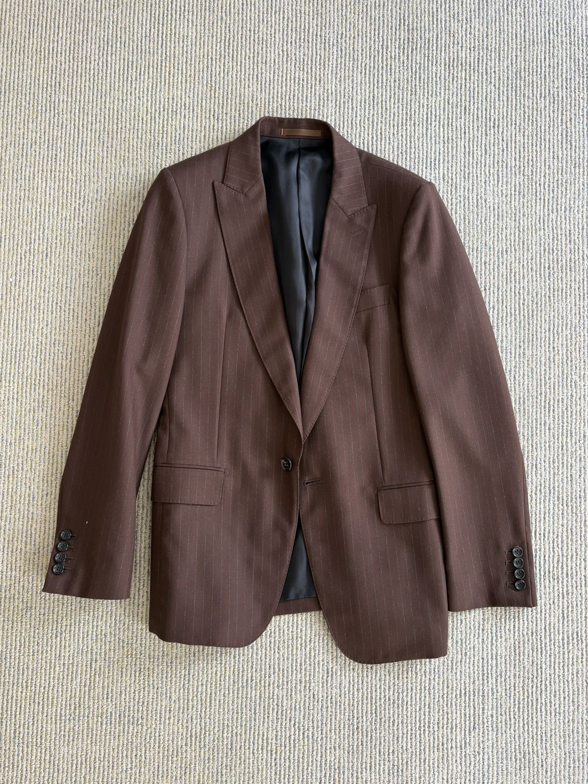 JOHN LAWRENCE SULLIVAN Brown Stripe Single Button Blazer Size 36R - 1 Thumbnail