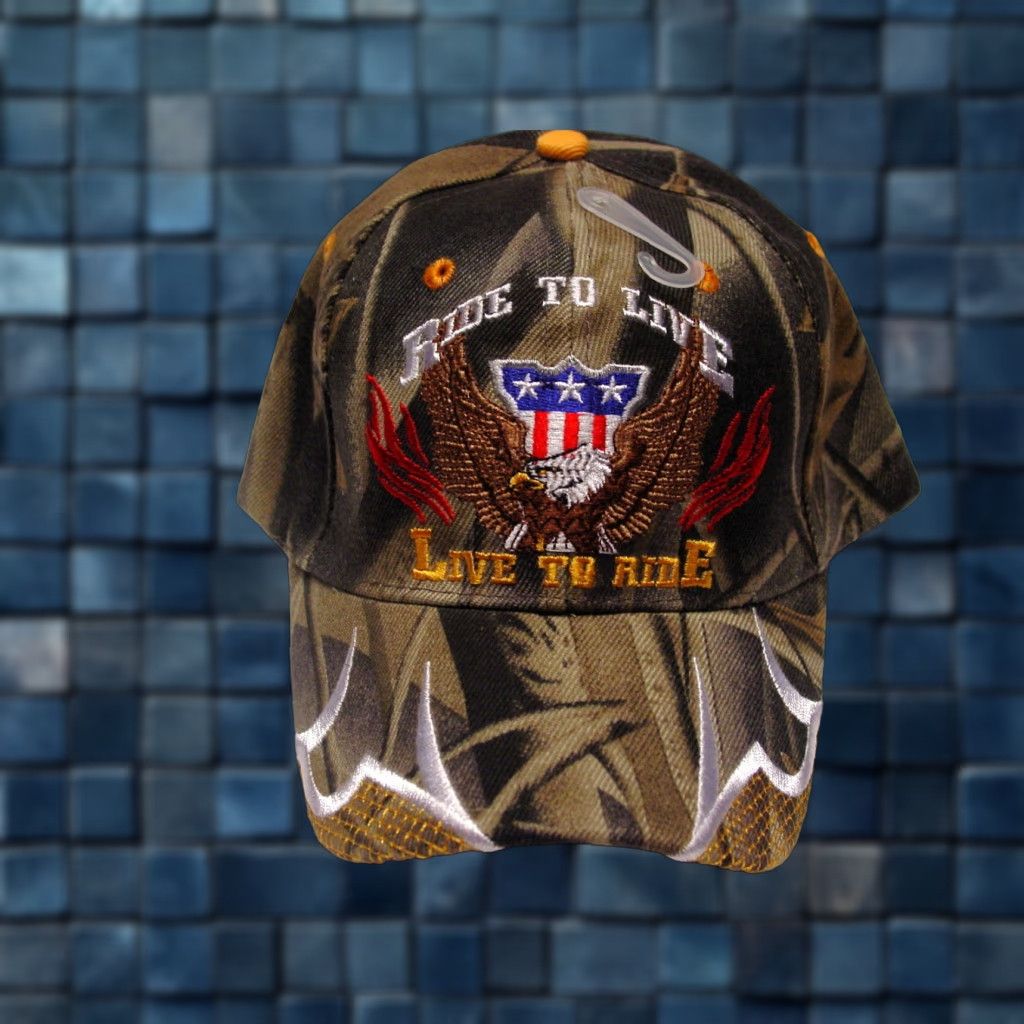 Vintage VINTAGE TOP Biker Baseball Cap Men Adjustable Camouflage American Flag Eagle Ride to Live, Live to Ride Size ONE SIZE - 1 Thumbnail