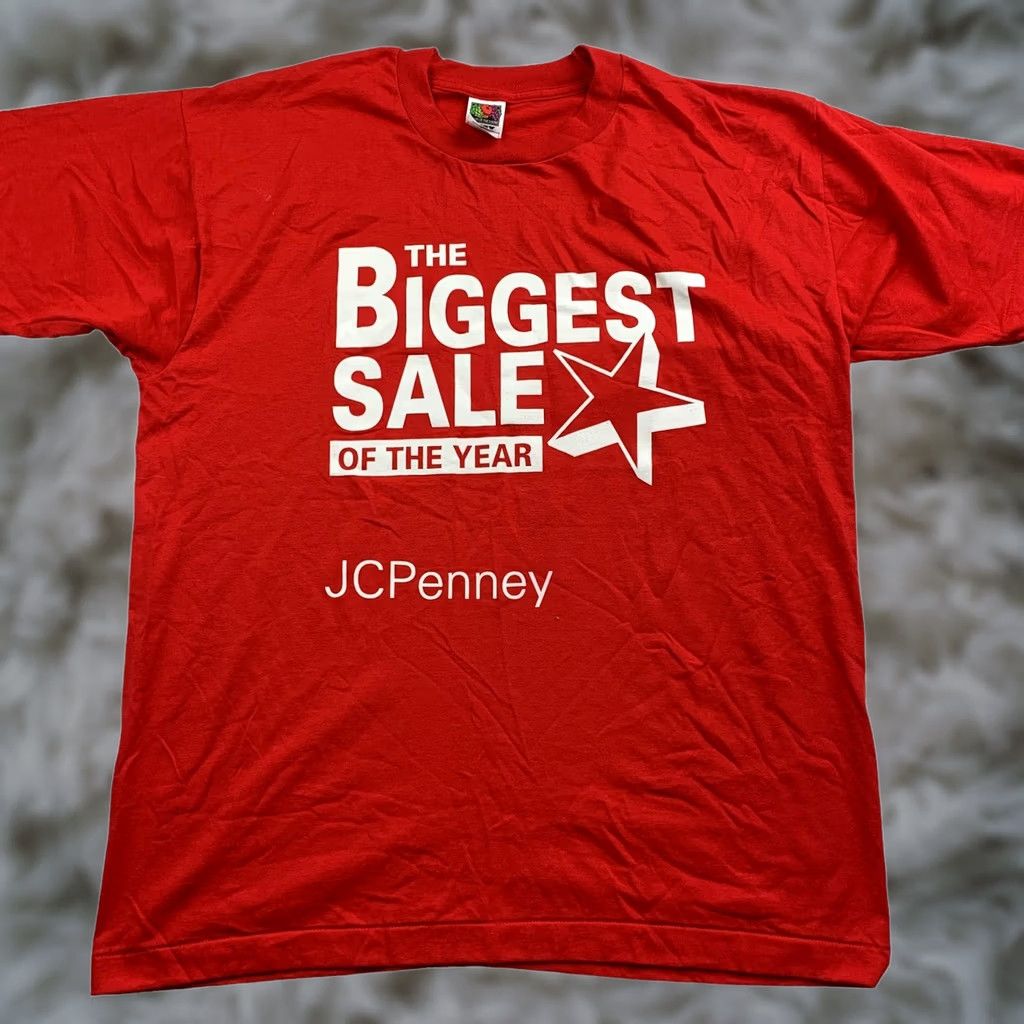 Fruit Of The Loom VINTAGE JC Penney The Biggest Sale Of The Year T-Shirt Single Stitch Red XL Men Shirt Size US XL / EU 56 / 4 - 1 Thumbnail