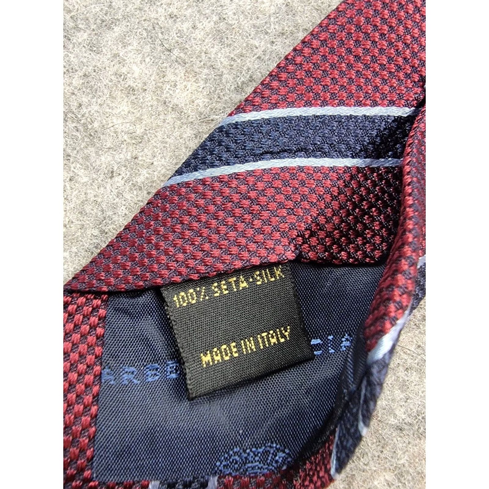 Vintage Luciano Barbera Tie Red Blue Stripe 100% Silk Made in Italy Classic Length 57"-60" Men Tie Size ONE SIZE - 4 Thumbnail
