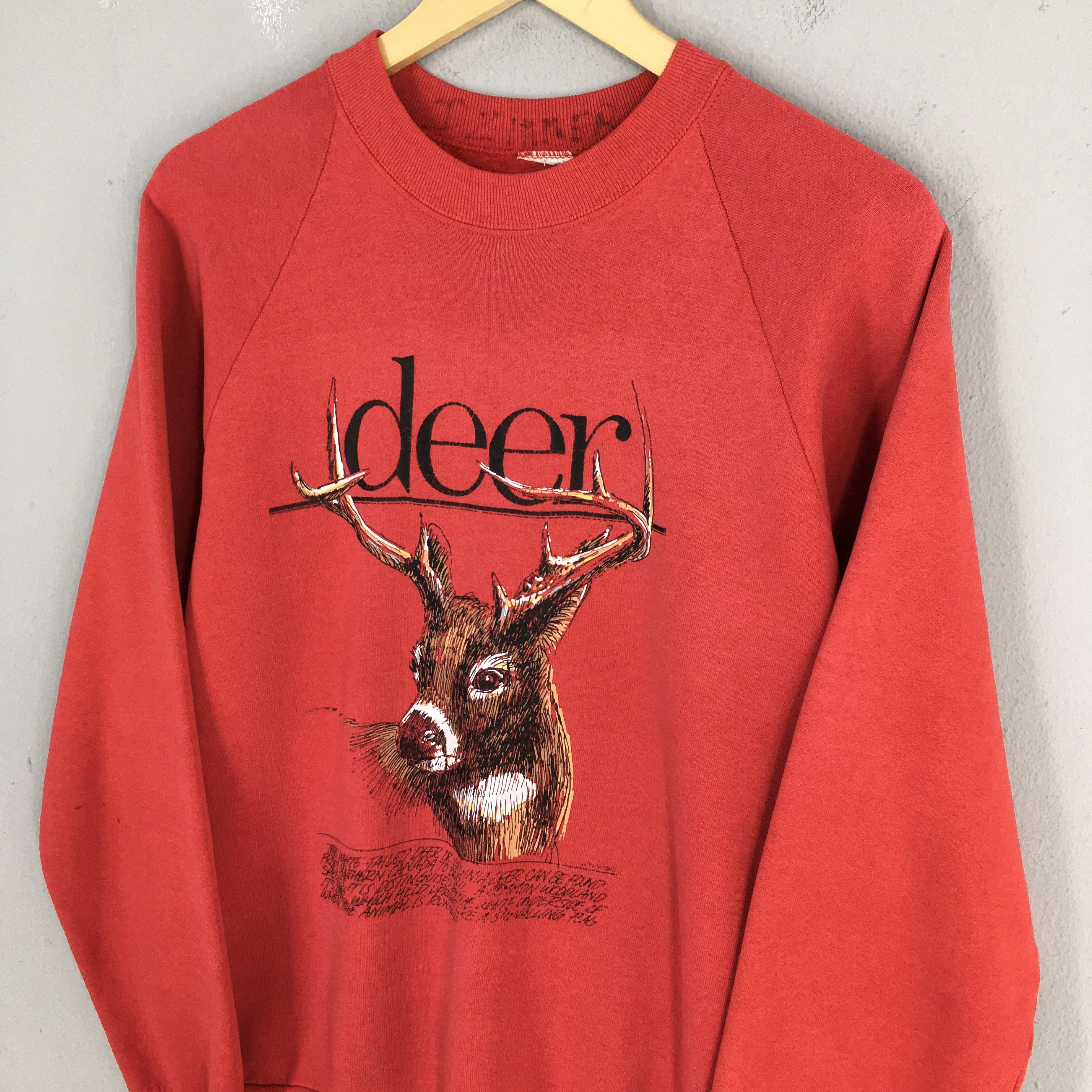 Habitat × Vintage Vintage 80s Deer Animal Whitetail Red Sweatshirt Medium Size US M / EU 48-50 / 2 - 3 Thumbnail