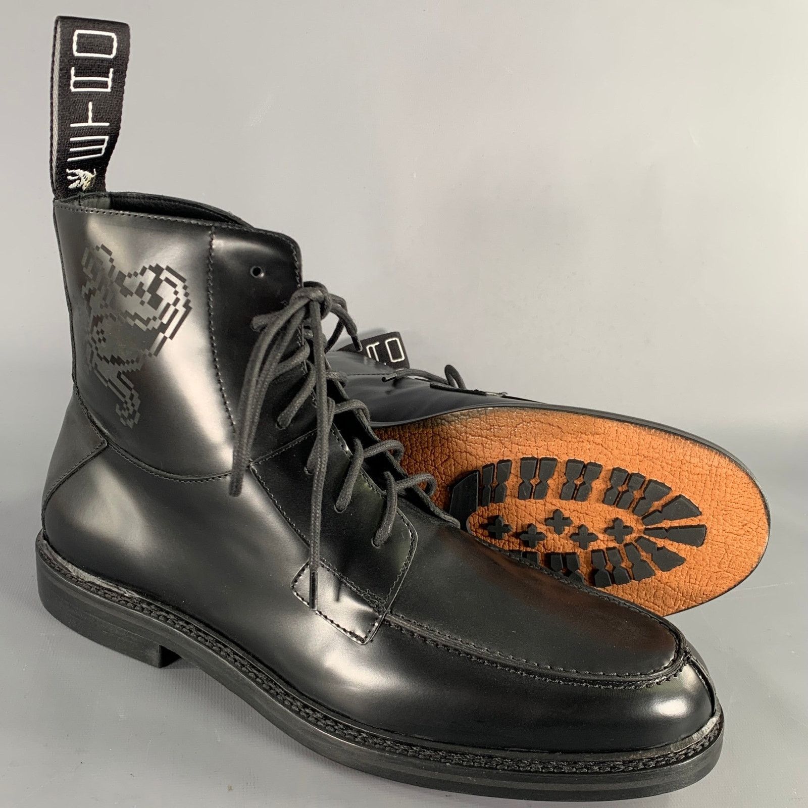 Etro ETRO Size 12 Black Leather Pixel Art Lace-Up Boots Size US 12 / EU 45 - 6 Thumbnail