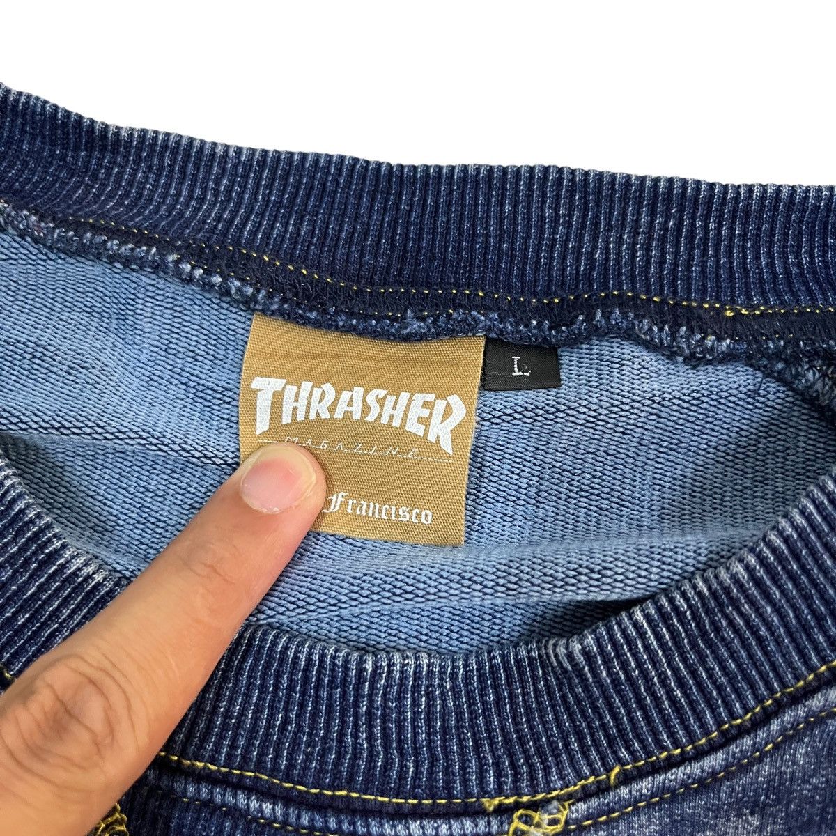 Thrasher Thrasher Indigo Denim Crewneck Size US L / EU 52-54 / 3 - 3 Thumbnail