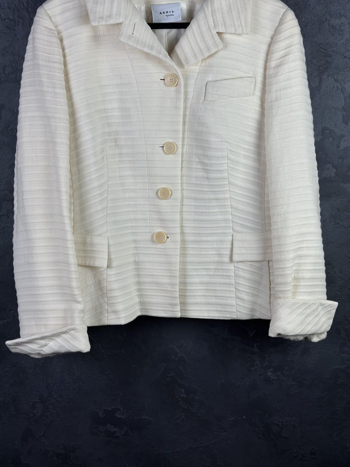 Akris Akris Punto Cream Wool Blazer Jacket - Size 16 Size XL / US 12-14 / IT 48-50 - 3 Thumbnail