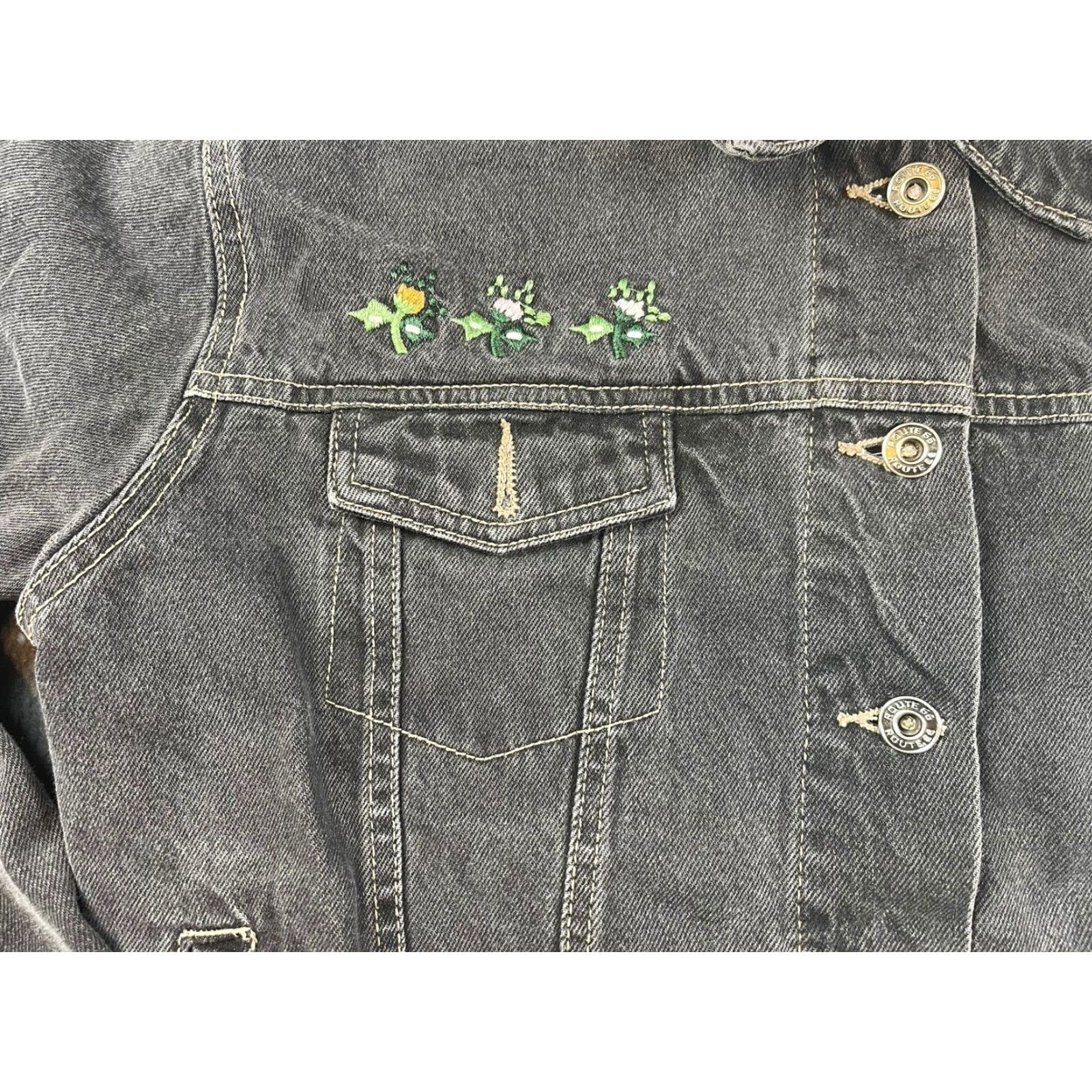 Route 66 VINTAGE Route 66 Denim Jacket Black Women’s L Embroidered Floral 90s Grunge Trucker Jacket Women Size L / US 10 / IT 46 - 3 Thumbnail