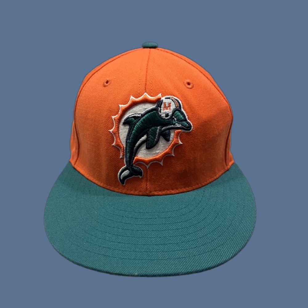 Mitchell & Ness VINTAGE Hat Miami Dolphins Cap Mitchell & Ness Sz 7 3/8 Fitted Wool Football Logo Size ONE SIZE - 1 Thumbnail