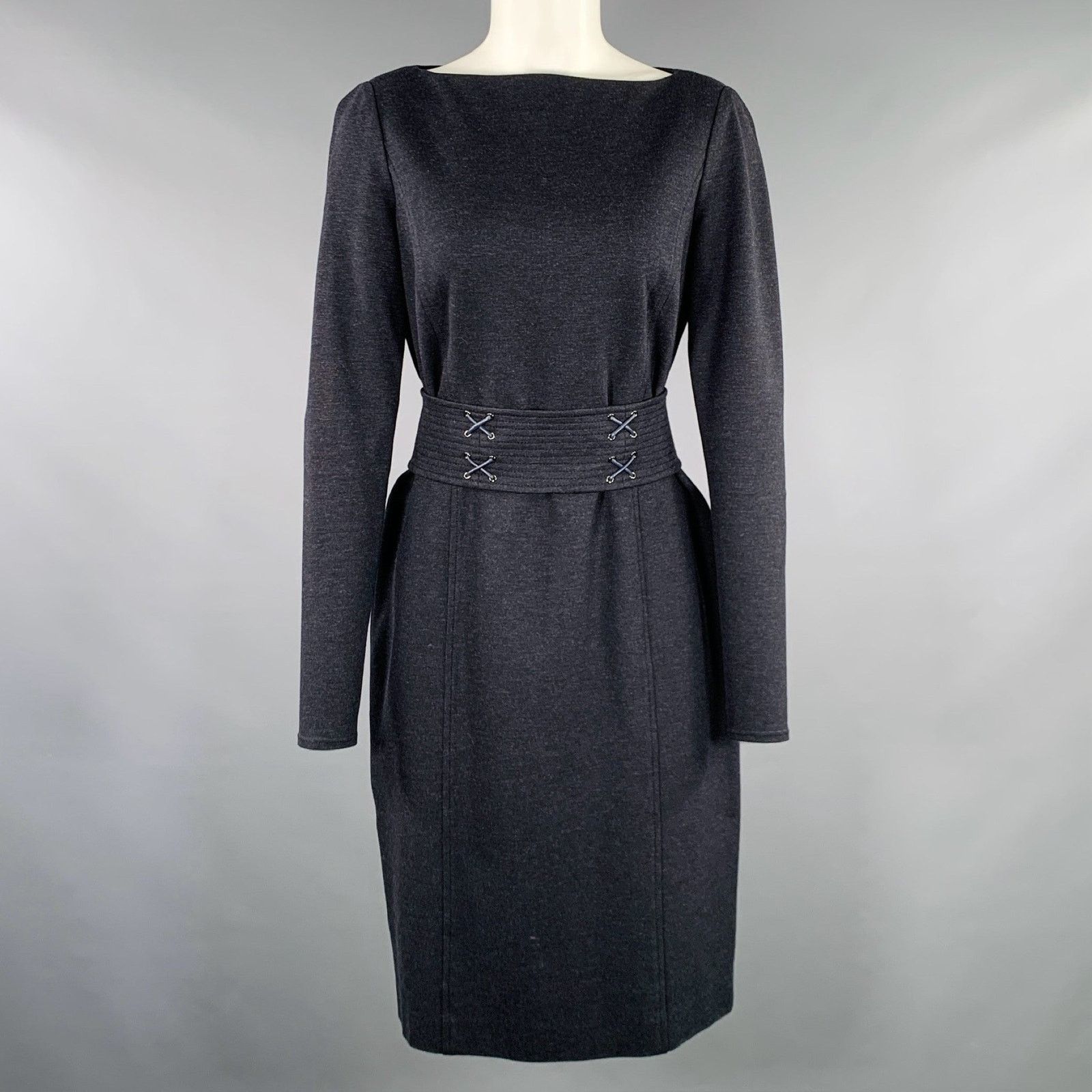 Other WORTH 4 Grey Charcoal Rayon Blend Belted Knee Length Dress Size S / US 4 / IT 40 - 1 Thumbnail
