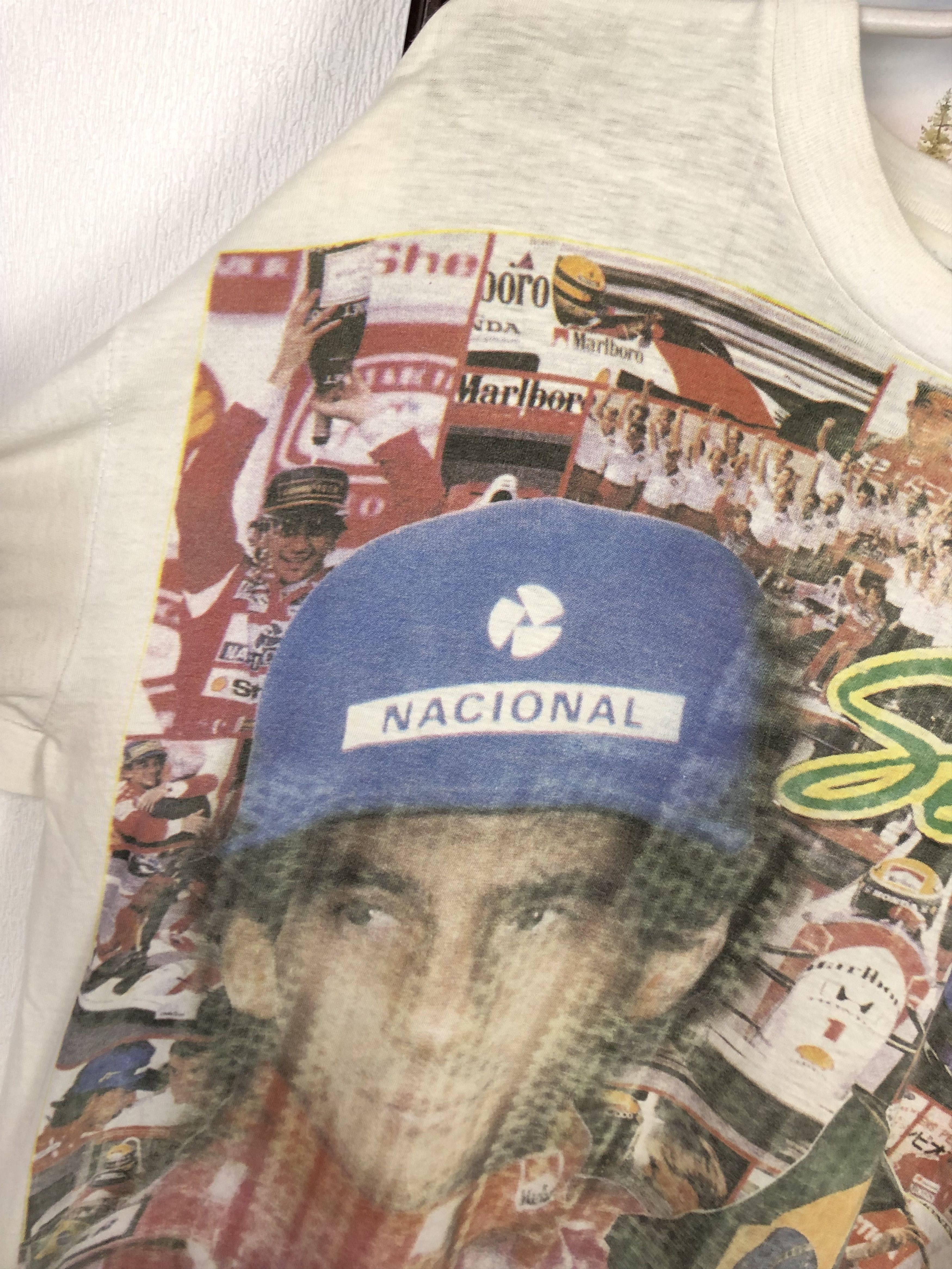 Vintage Vintage 90's Ayrton Senna Racing Tee Shirt Over Print Shirt Size US L / EU 52-54 / 3 - 6 Thumbnail