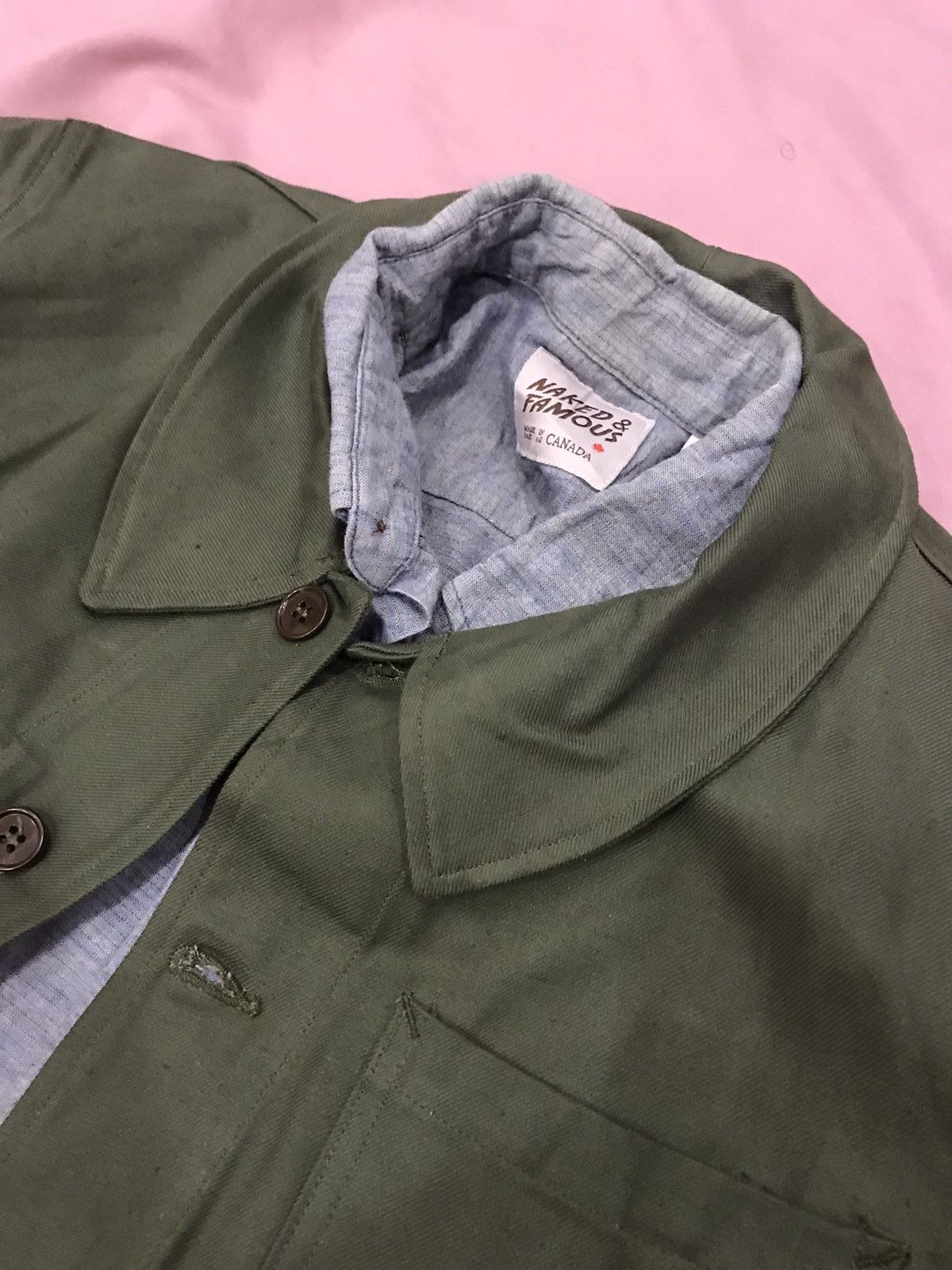 Other 60s FRENCH ARMY CHORE COAT sage, like new stiff work jacket Size US M / EU 48-50 / 2 - 2 Thumbnail